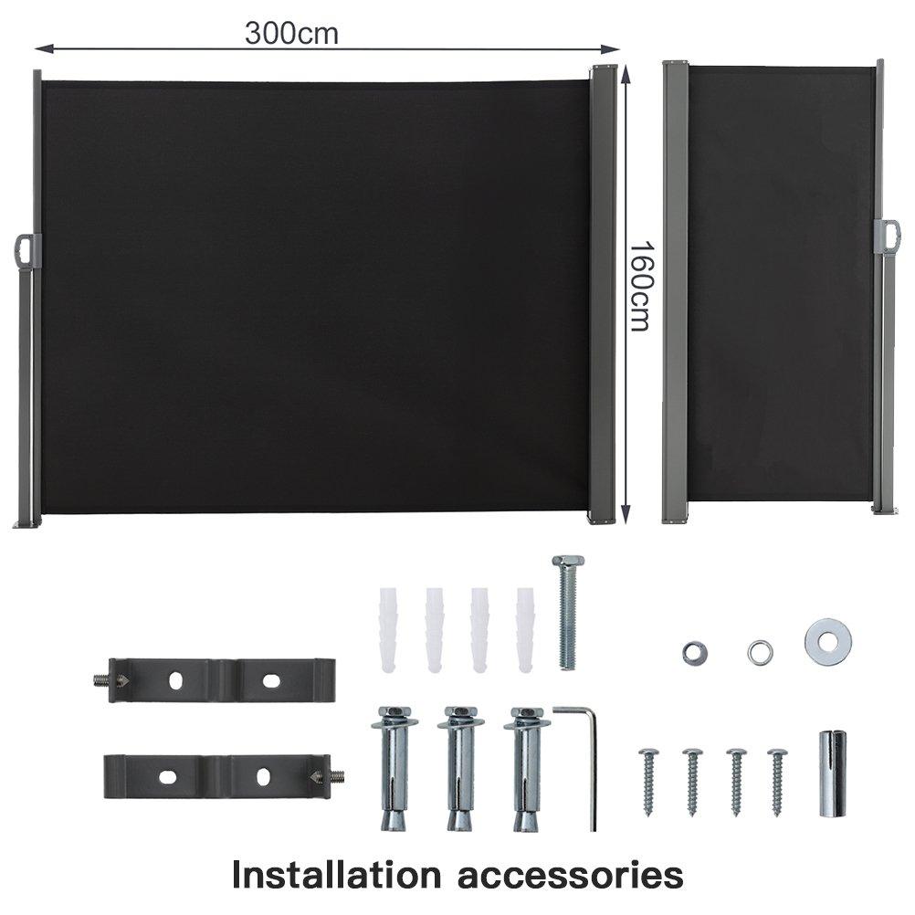 Black - Breeins - Outdoor Retractable Privacy Side Awning Black - 5