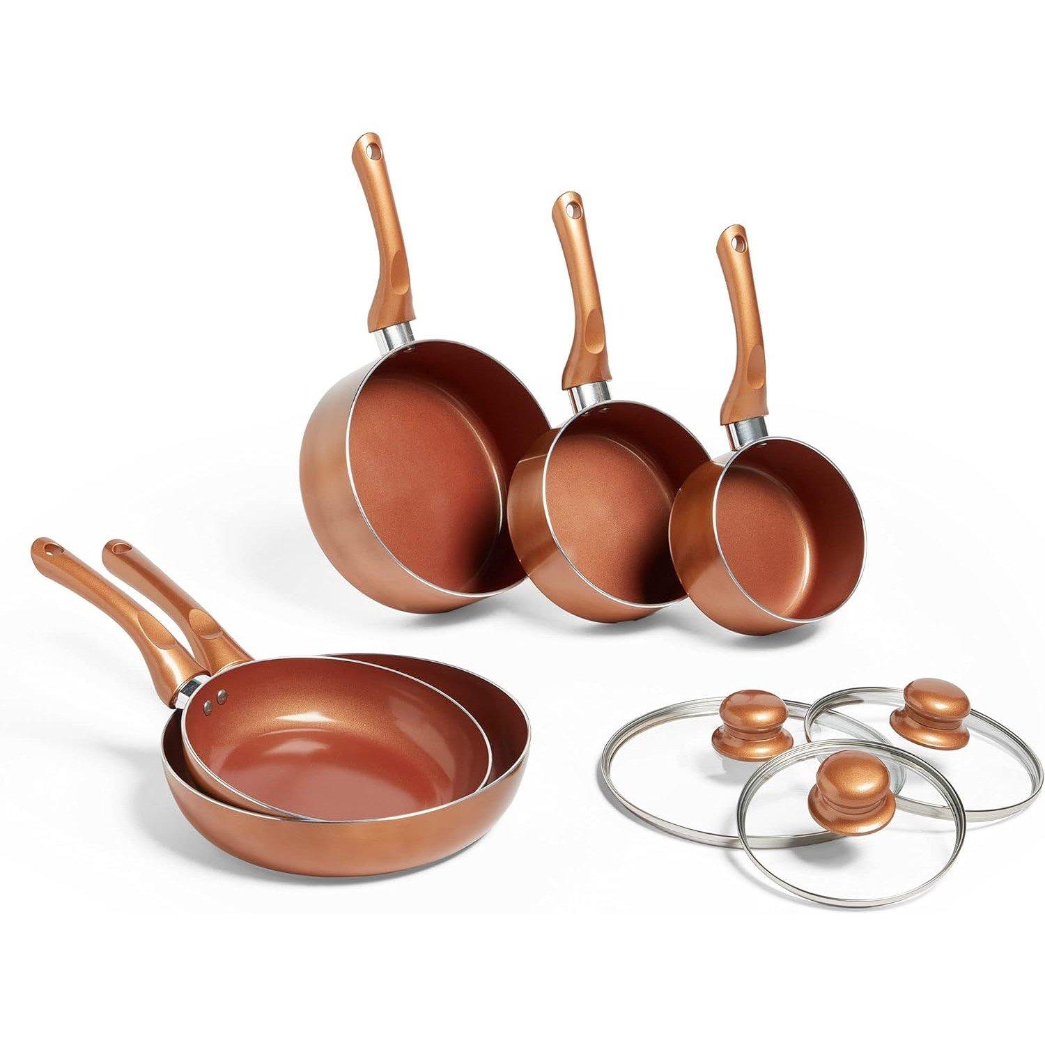 Vonshef  Pots & Pans Set 5 Piece Induction Safe - Copper