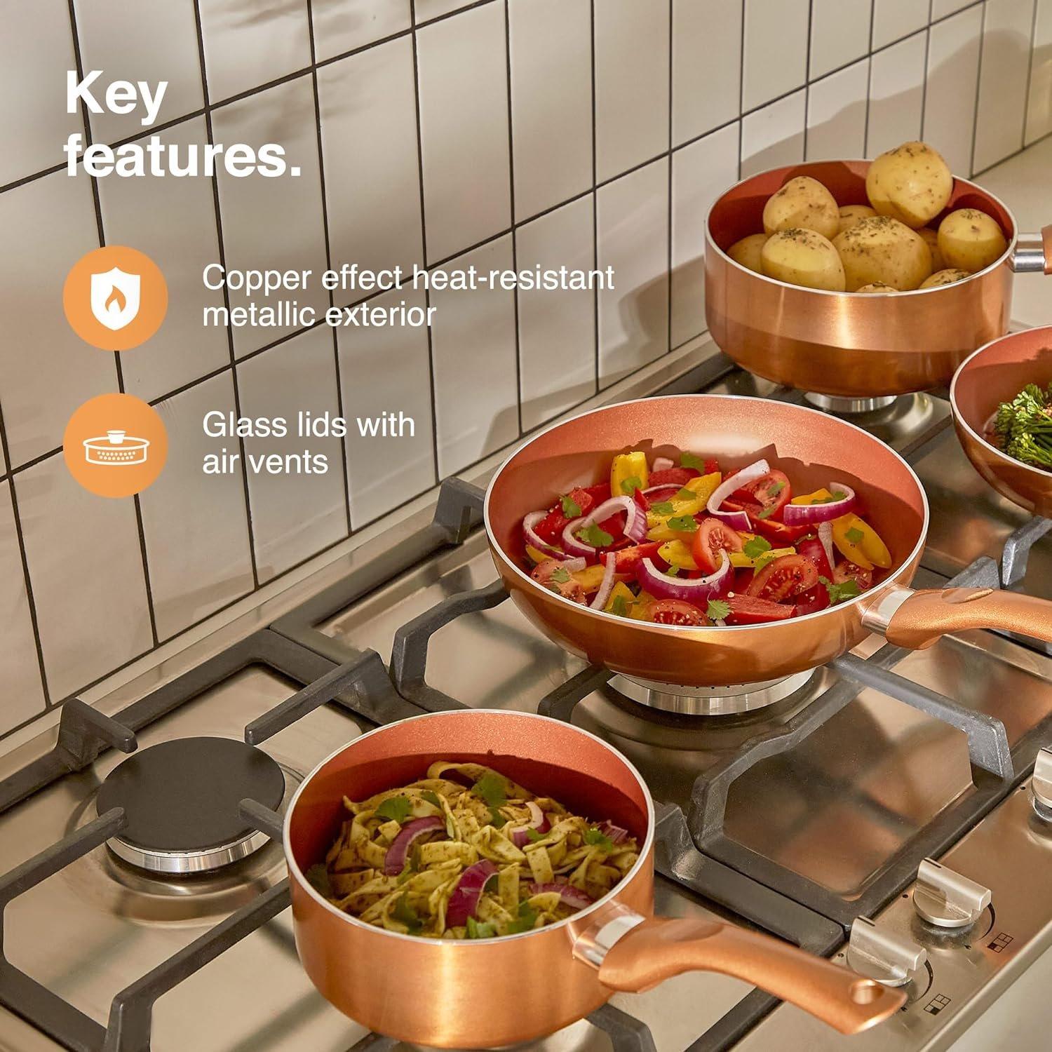 Copper - VonShef - VonShef Pots & Pans Set 5 Piece Induction Safe - 3