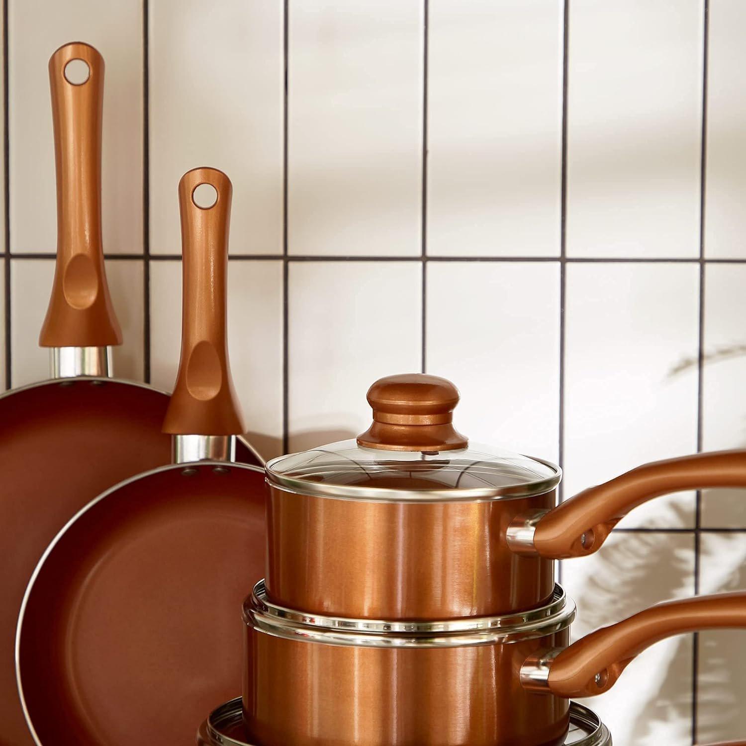 Copper - VonShef - VonShef Pots & Pans Set 5 Piece Induction Safe - 7