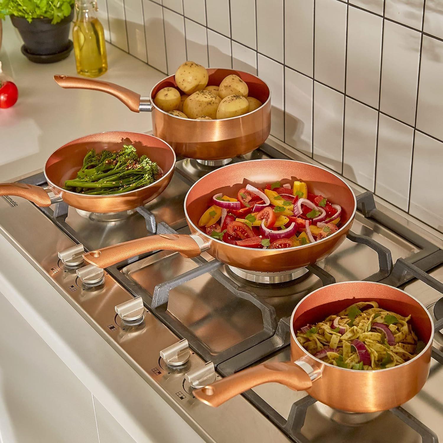 Copper - VonShef - VonShef Pots & Pans Set 5 Piece Induction Safe - 8