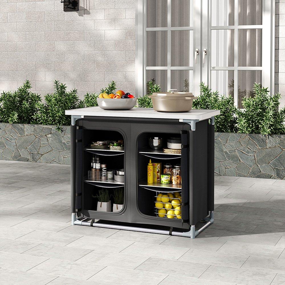 Breeins Camping Camping Kitchen Table Portable Storage, Black