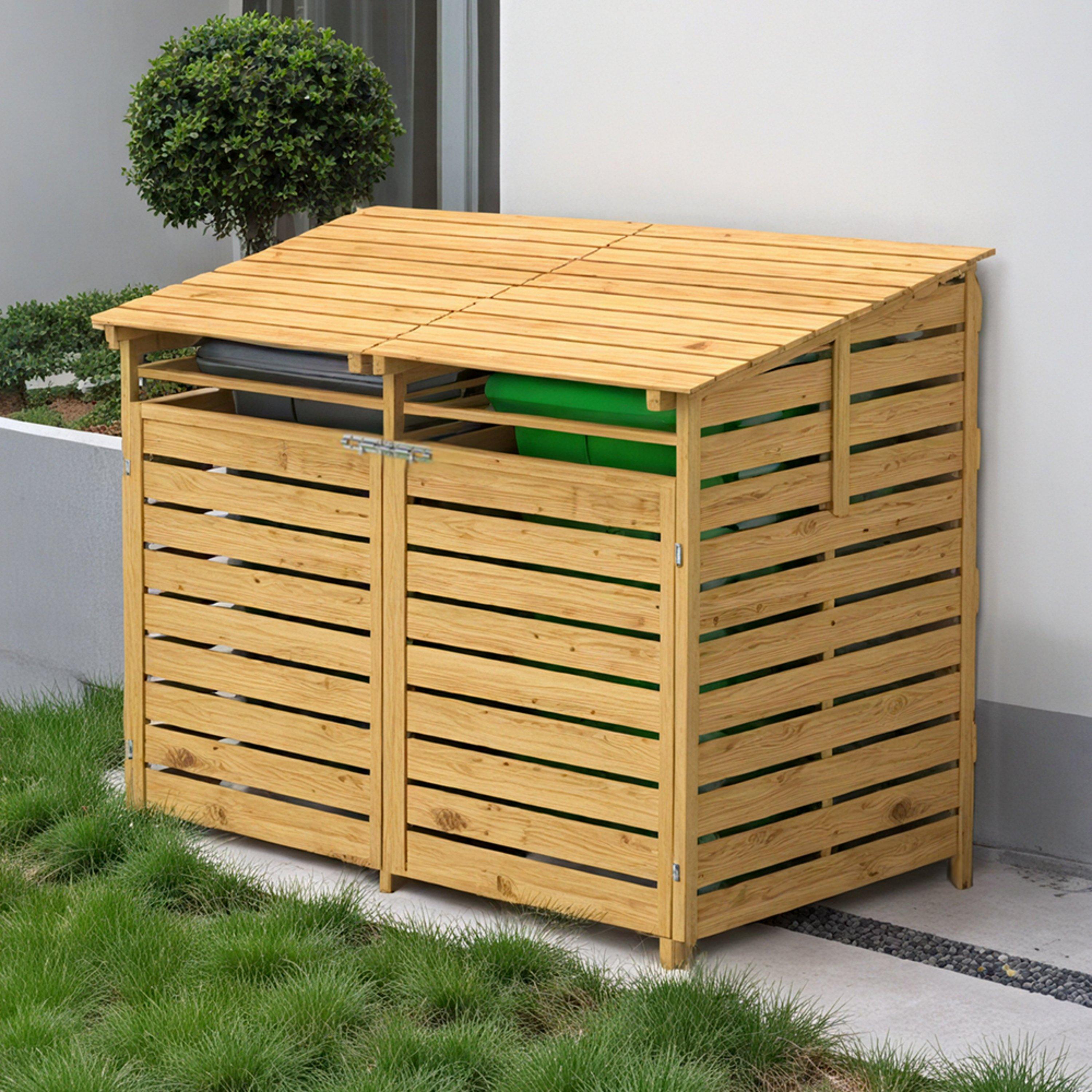 Breeins  Outdoor Wood Garbage Can Garden Storage Shed - Brown
