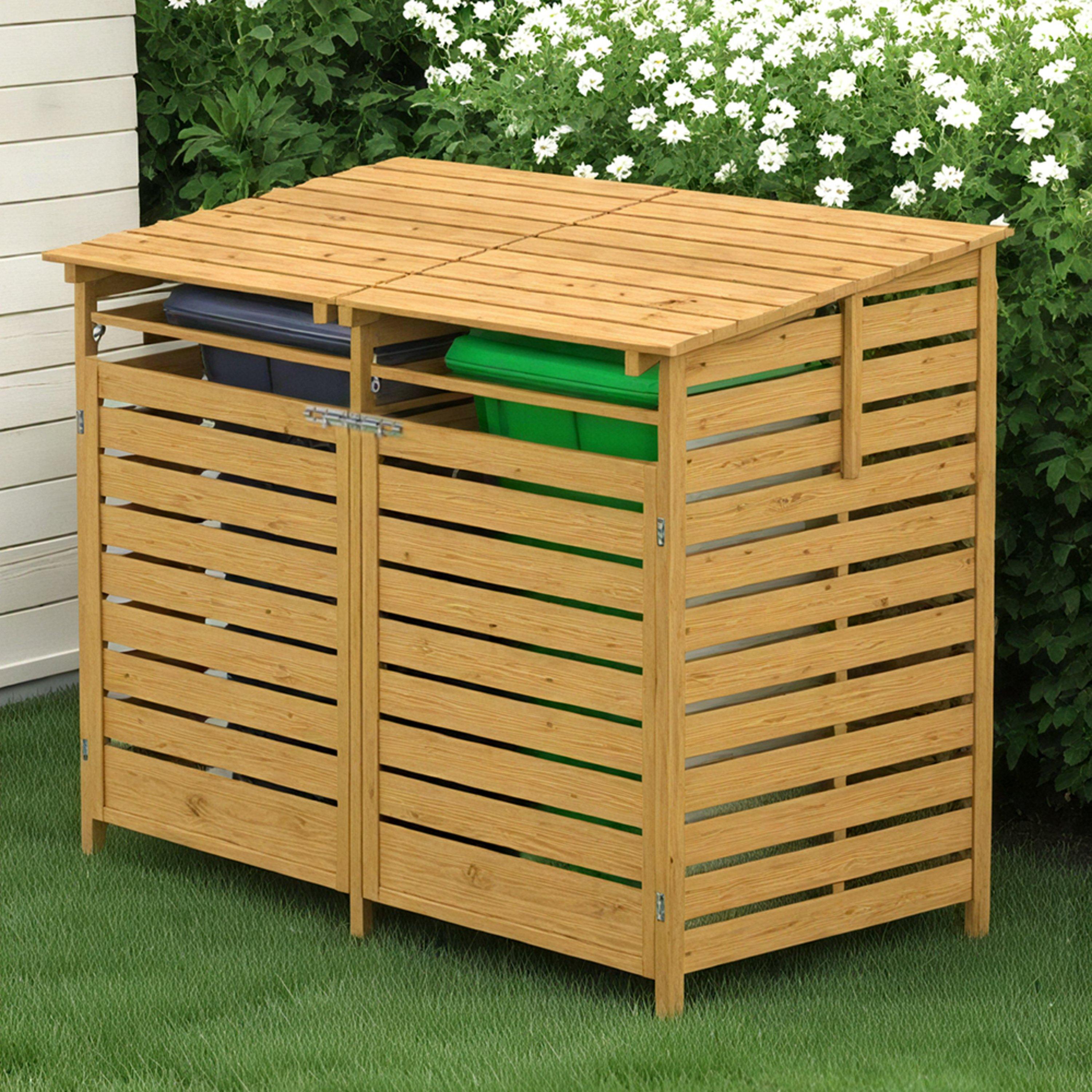 Brown - Breeins - Outdoor Wood Garbage Can Garden Storage Shed - 2