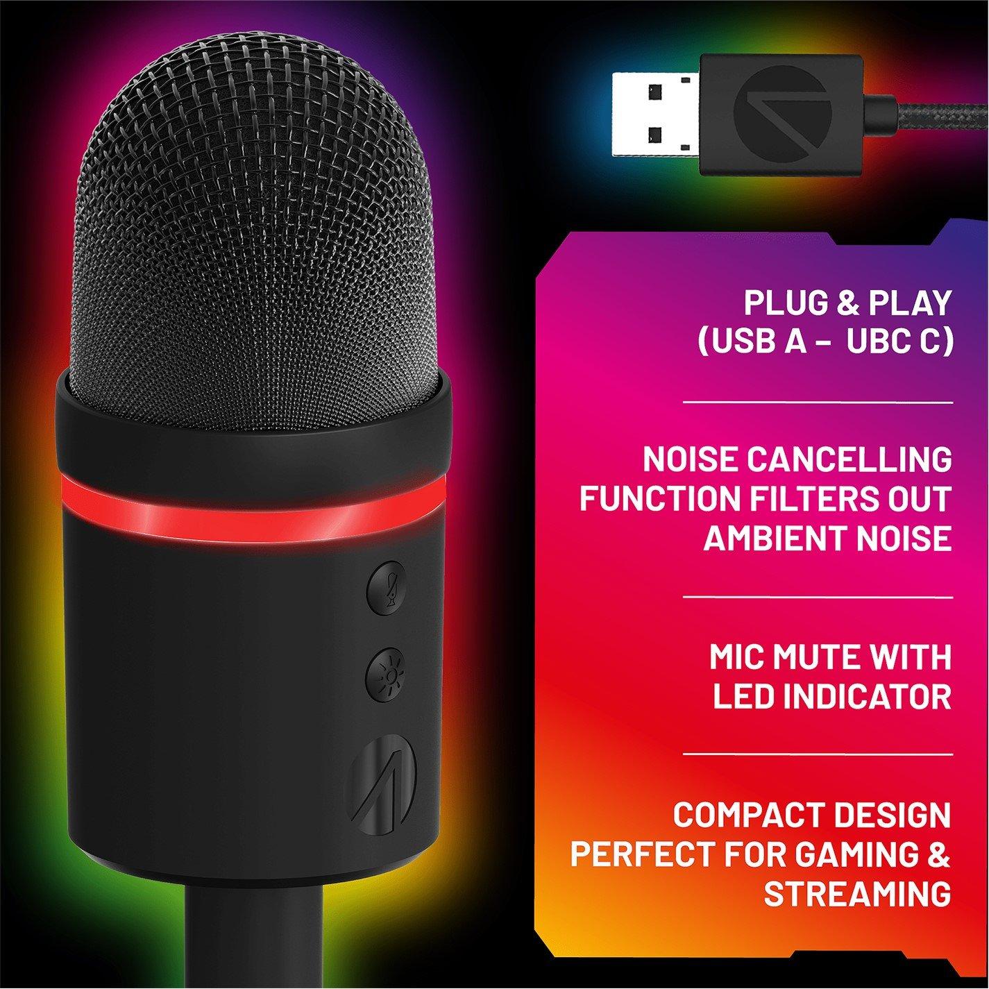 Black - Stealth - Light Up USB Streaming Microphone - 7