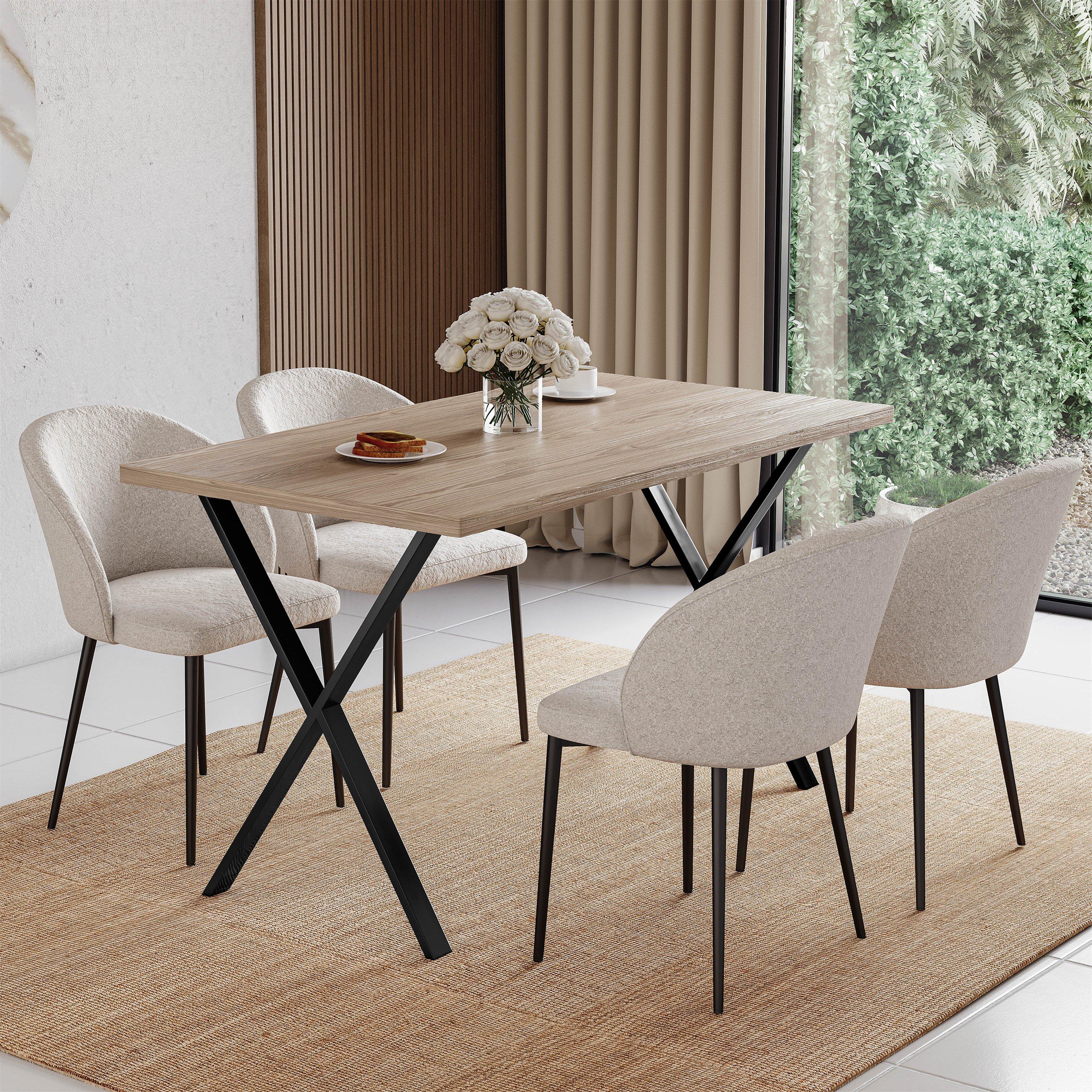 Lassic  4 Seater Dining Table With X Shape Legs - Oak - 4 Seater