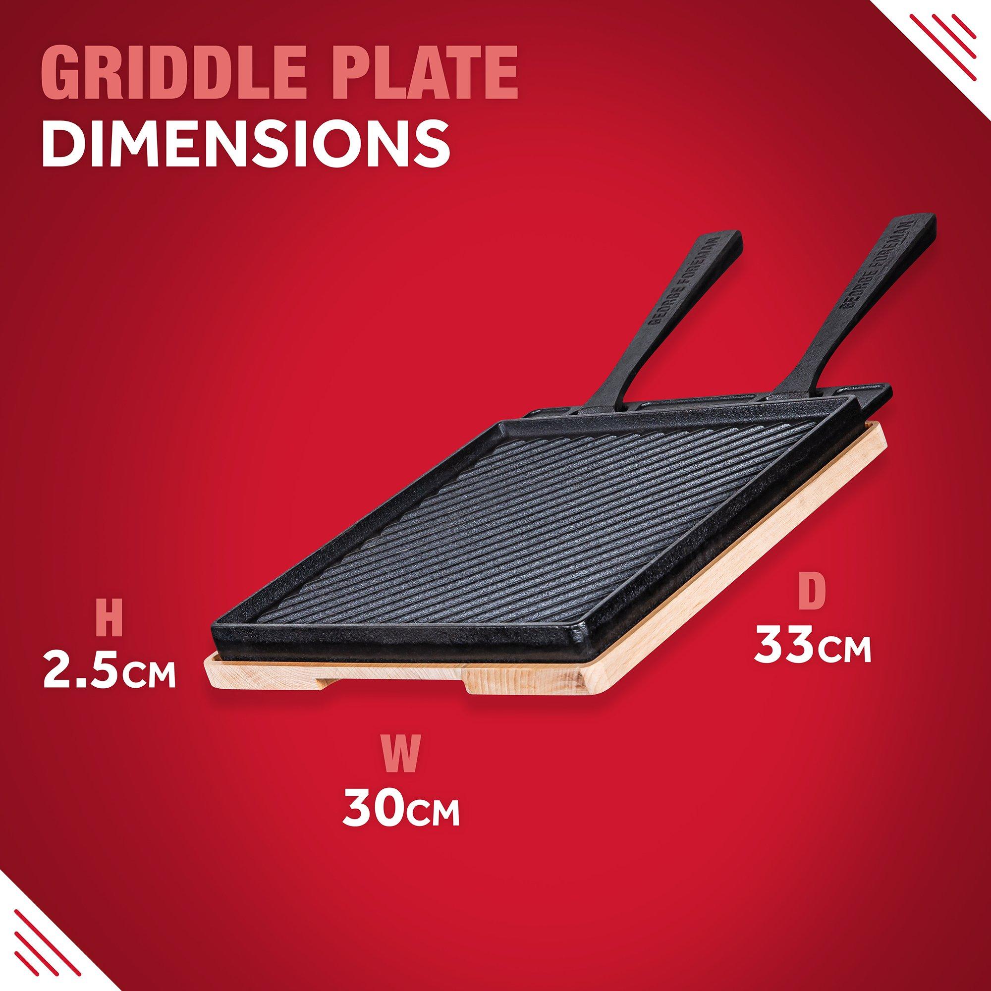 Black - George Foreman - GFDSGP01 Dual-Sided Griddle Plate with Beech Tray - 2