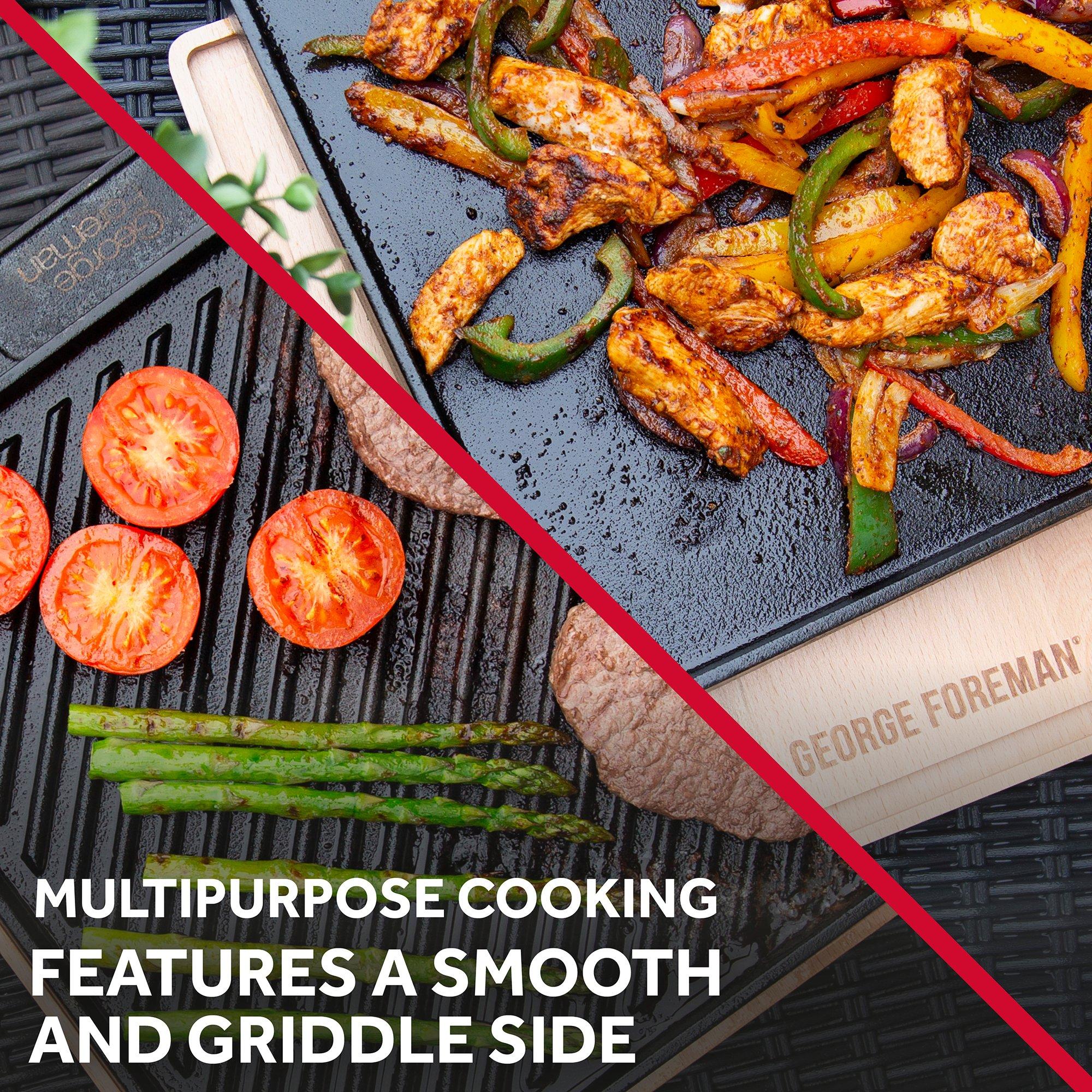 Black - George Foreman - GFDSGP01 Dual-Sided Griddle Plate with Beech Tray - 3