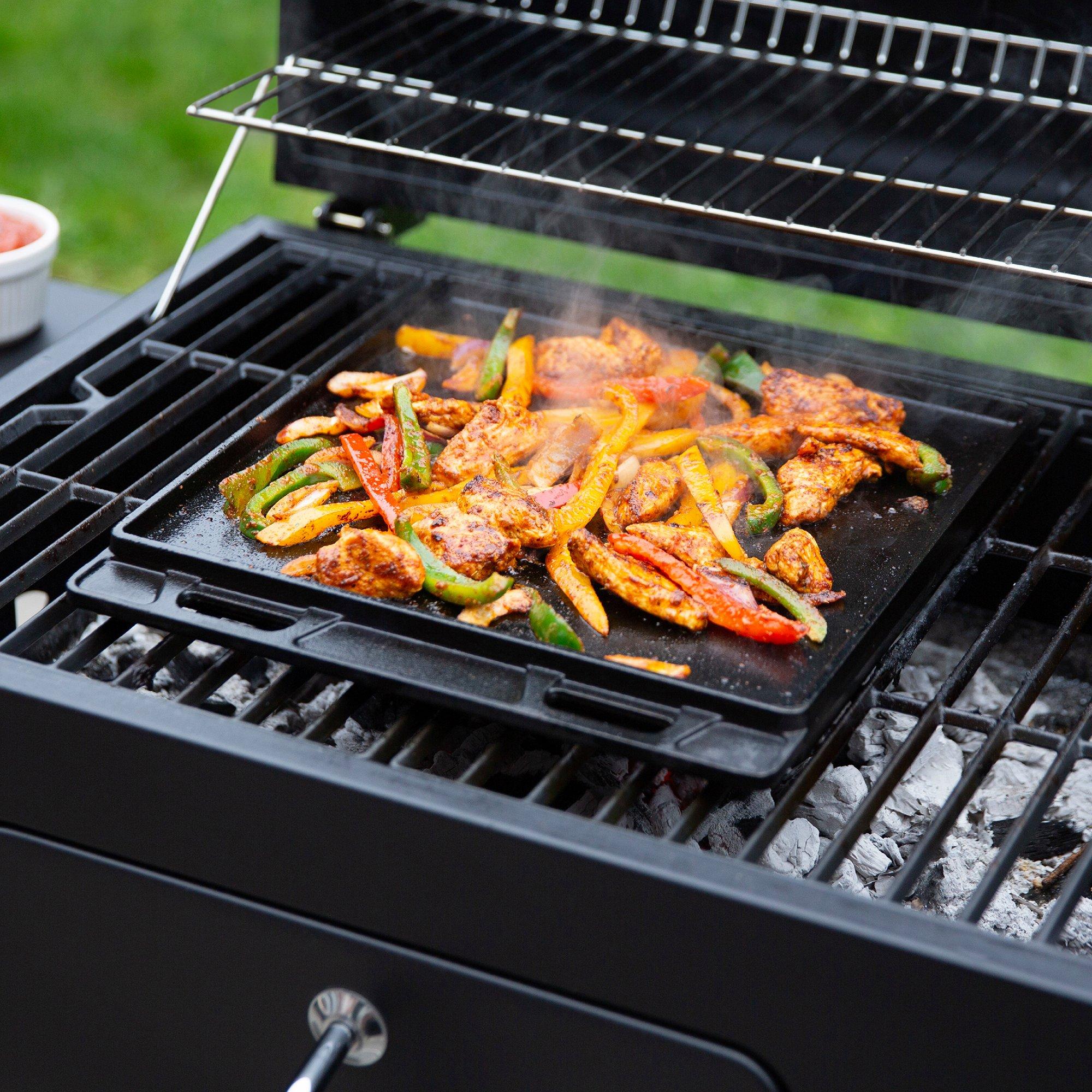 Black - George Foreman - GFDSGP01 Dual-Sided Griddle Plate with Beech Tray - 4