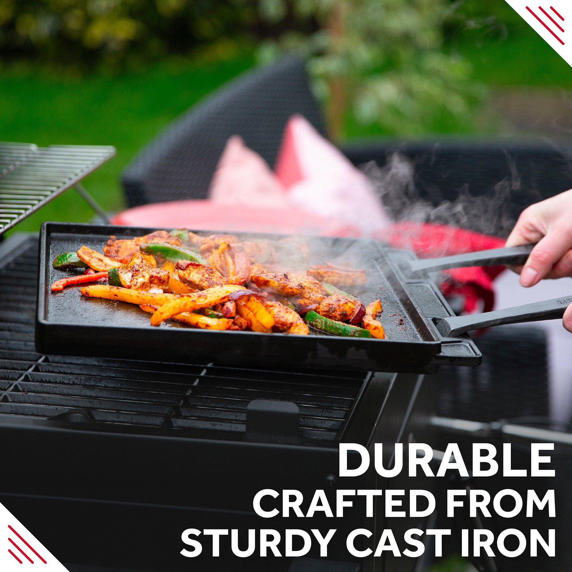 Black - George Foreman - GFDSGP01 Dual-Sided Griddle Plate with Beech Tray - 5