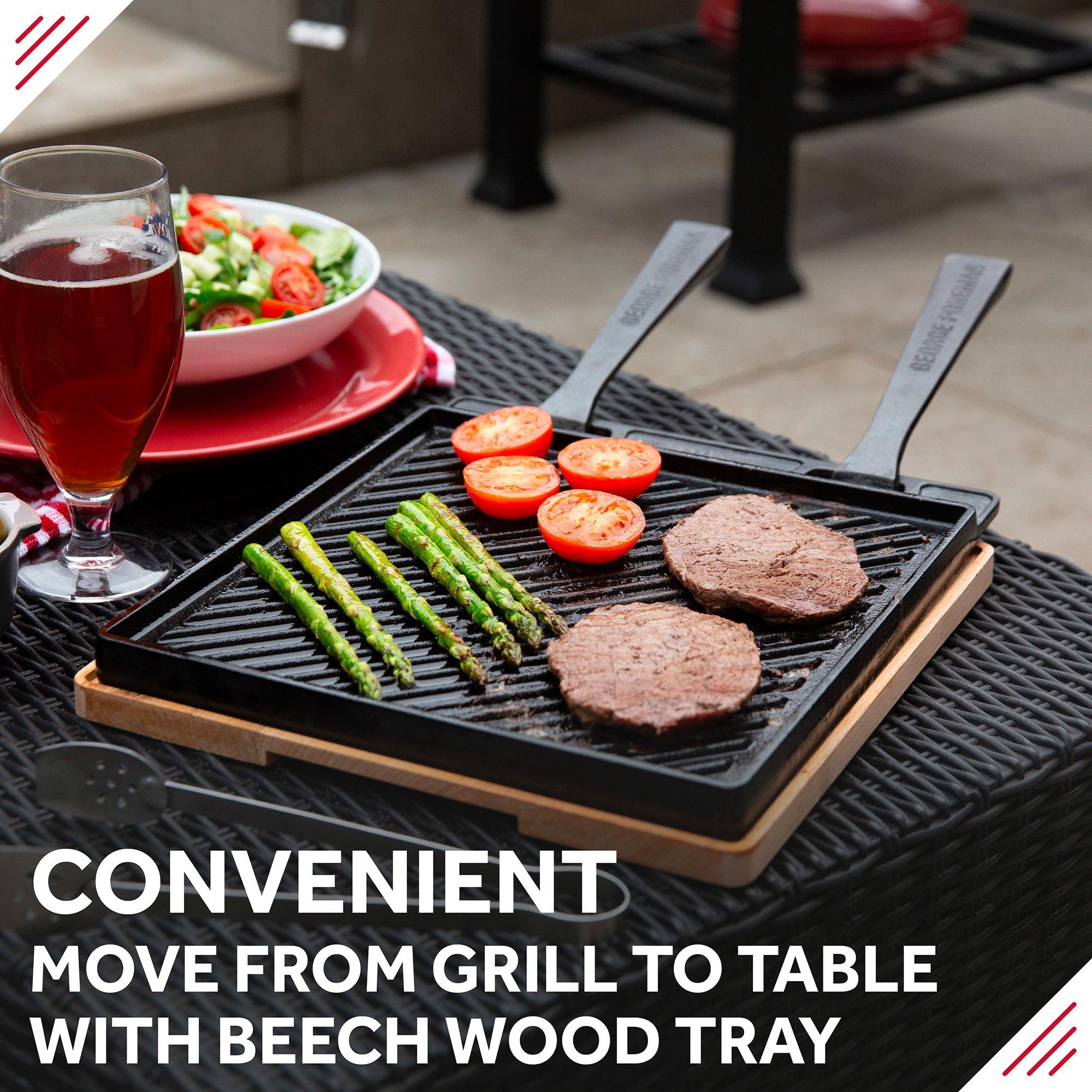 Black - George Foreman - GFDSGP01 Dual-Sided Griddle Plate with Beech Tray - 7