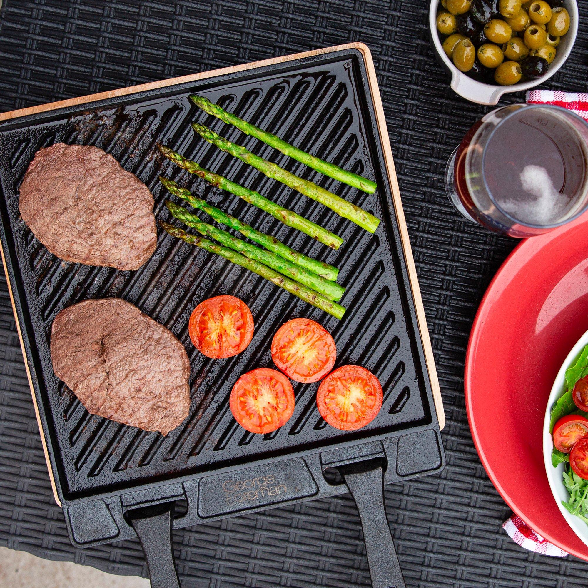 Black - George Foreman - GFDSGP01 Dual-Sided Griddle Plate with Beech Tray - 8