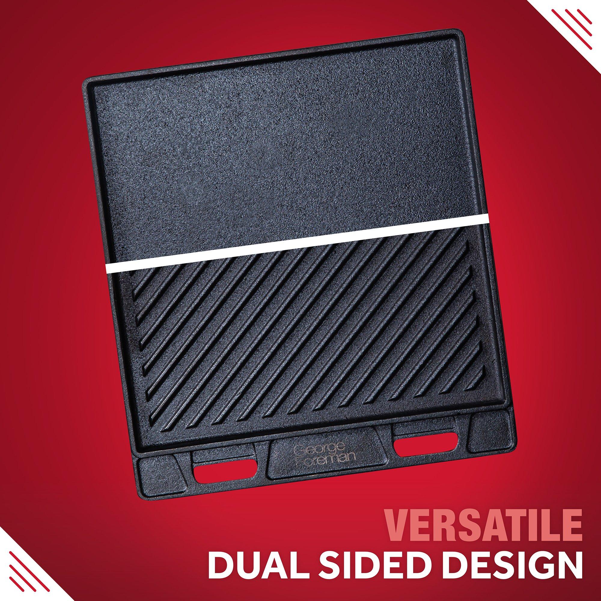 Black - George Foreman - GFDSGP01 Dual-Sided Griddle Plate with Beech Tray - 9