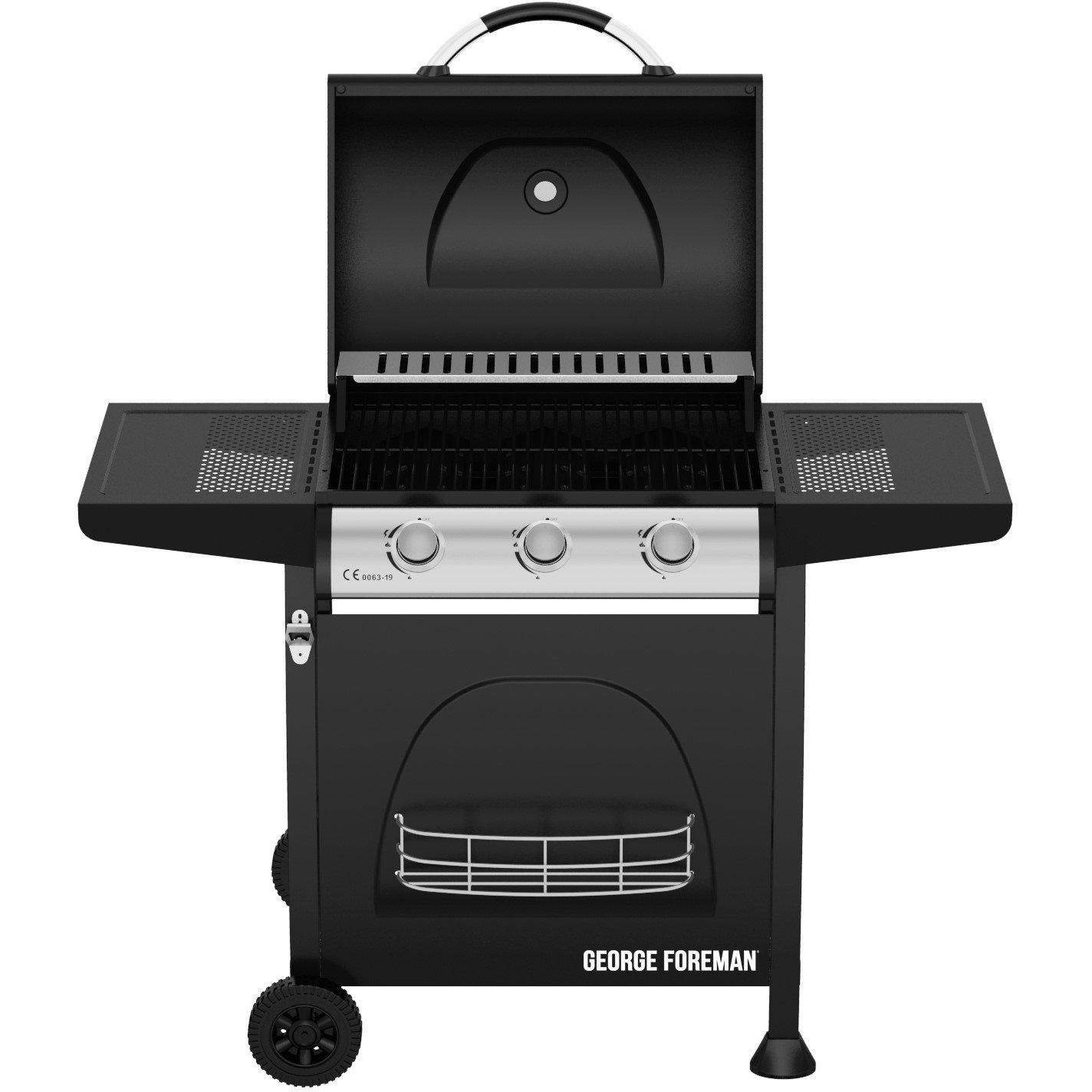 Black - George Foreman - GFGBBQ3B-N 3 Burner Gas BBQ Black - 1