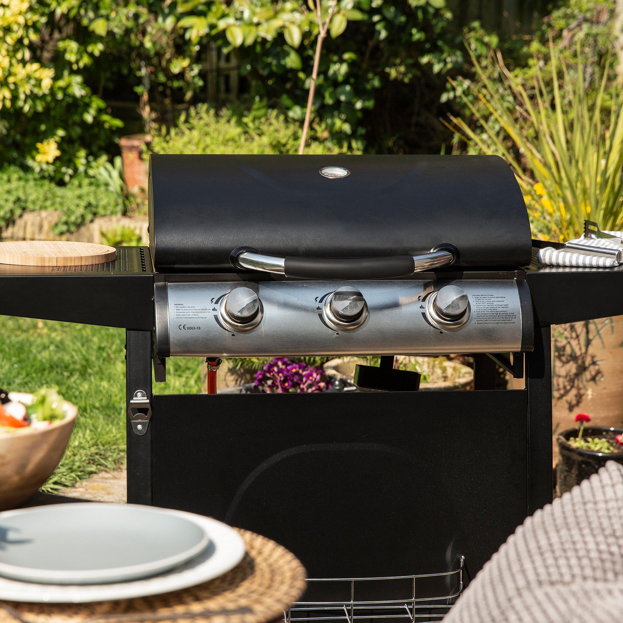 Black - George Foreman - GFGBBQ3B-N 3 Burner Gas BBQ Black - 4