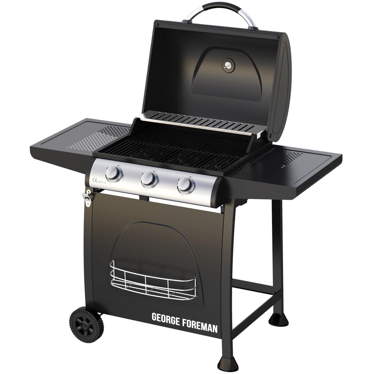 Black - George Foreman - GFGBBQ3B-N 3 Burner Gas BBQ Black - 5