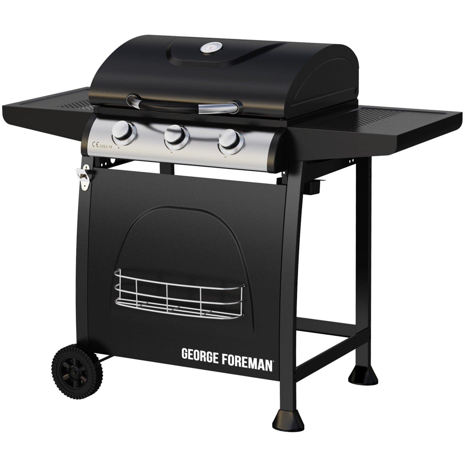 Black - George Foreman - GFGBBQ3B-N 3 Burner Gas BBQ Black - 6