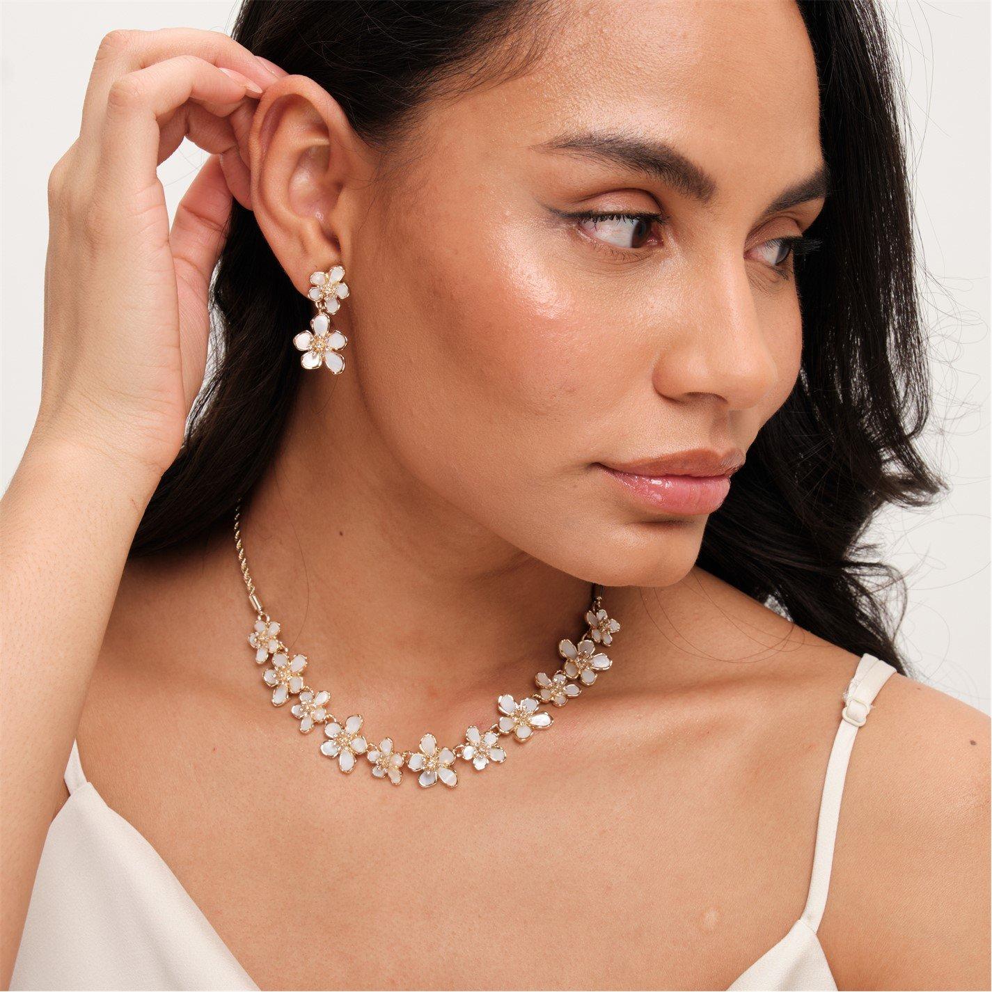 Gold - Jon Richard - Gold Plated Mother Of Pearl Floral Earrings - 2