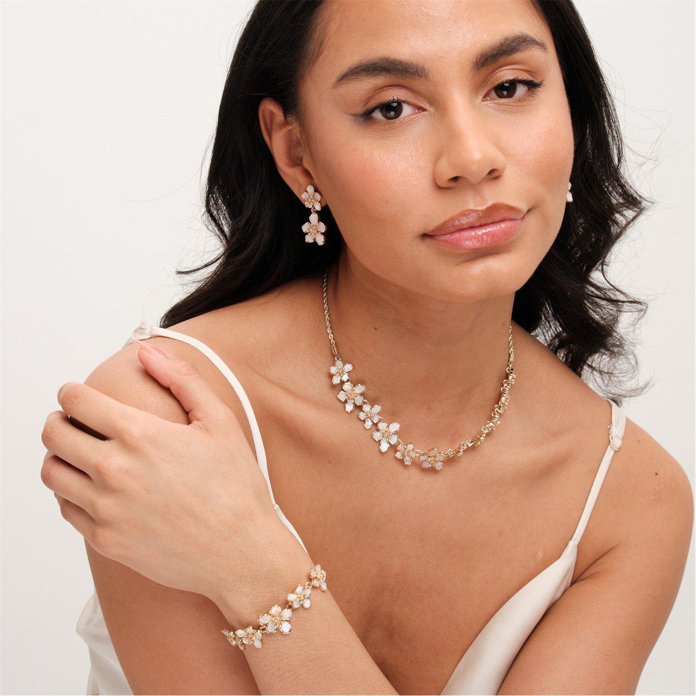 Gold - Jon Richard - Gold Plated Mother Of Pearl Floral Earrings - 5