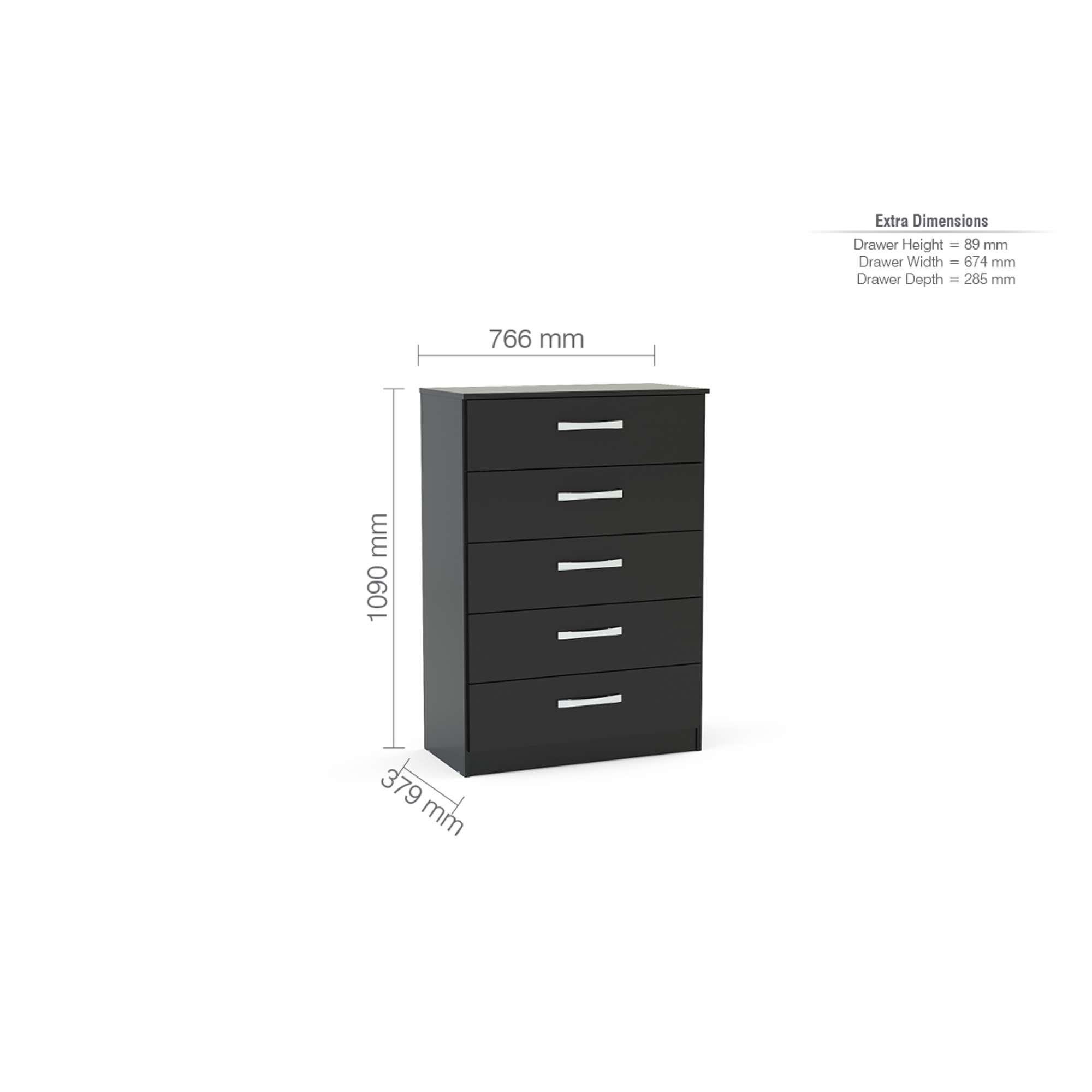 Black - Birlea - Lynx 5 Drawer Chest - 3