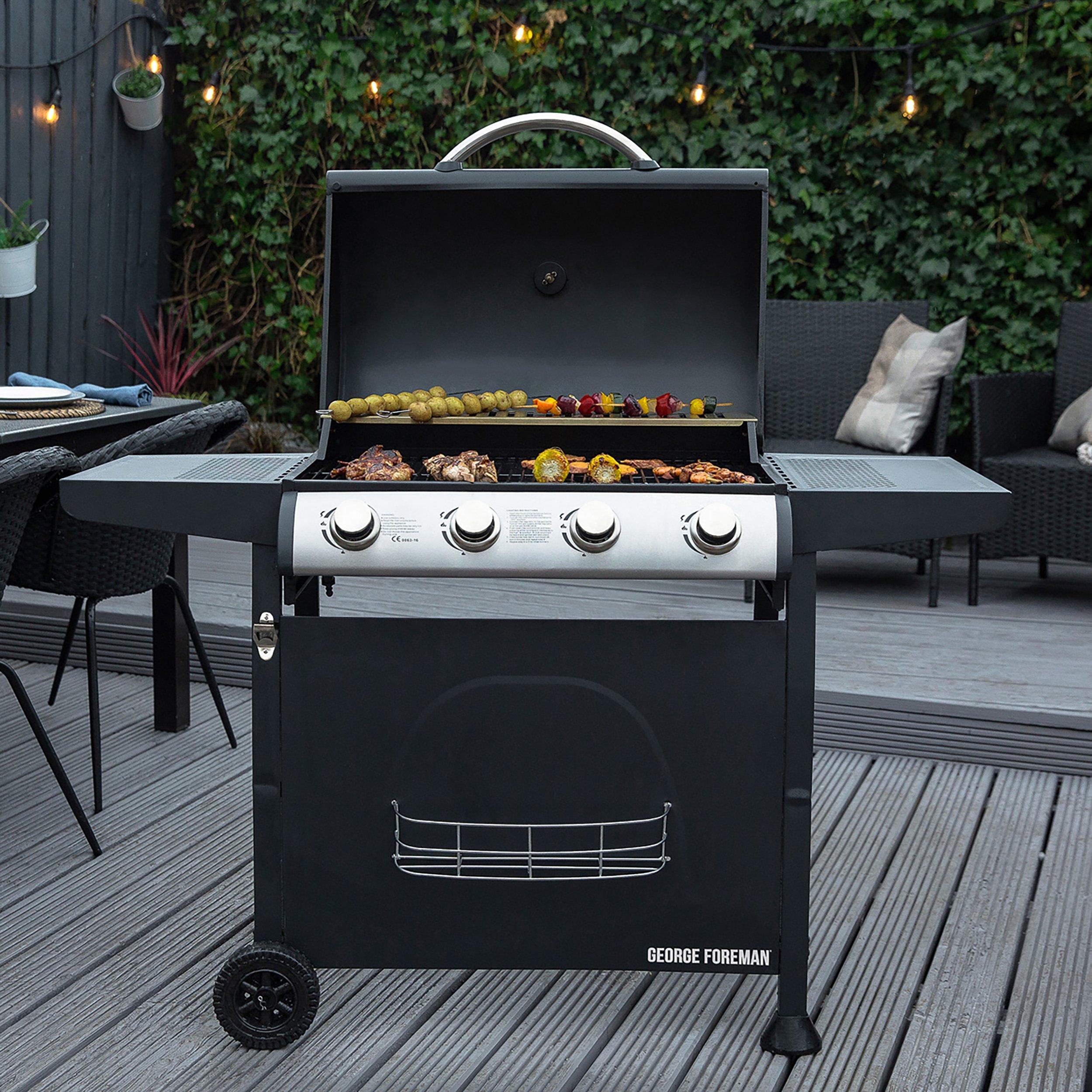 Black - George Foreman - GFGBBQ4B-N 4 Burner Gas BBQ Black - 2