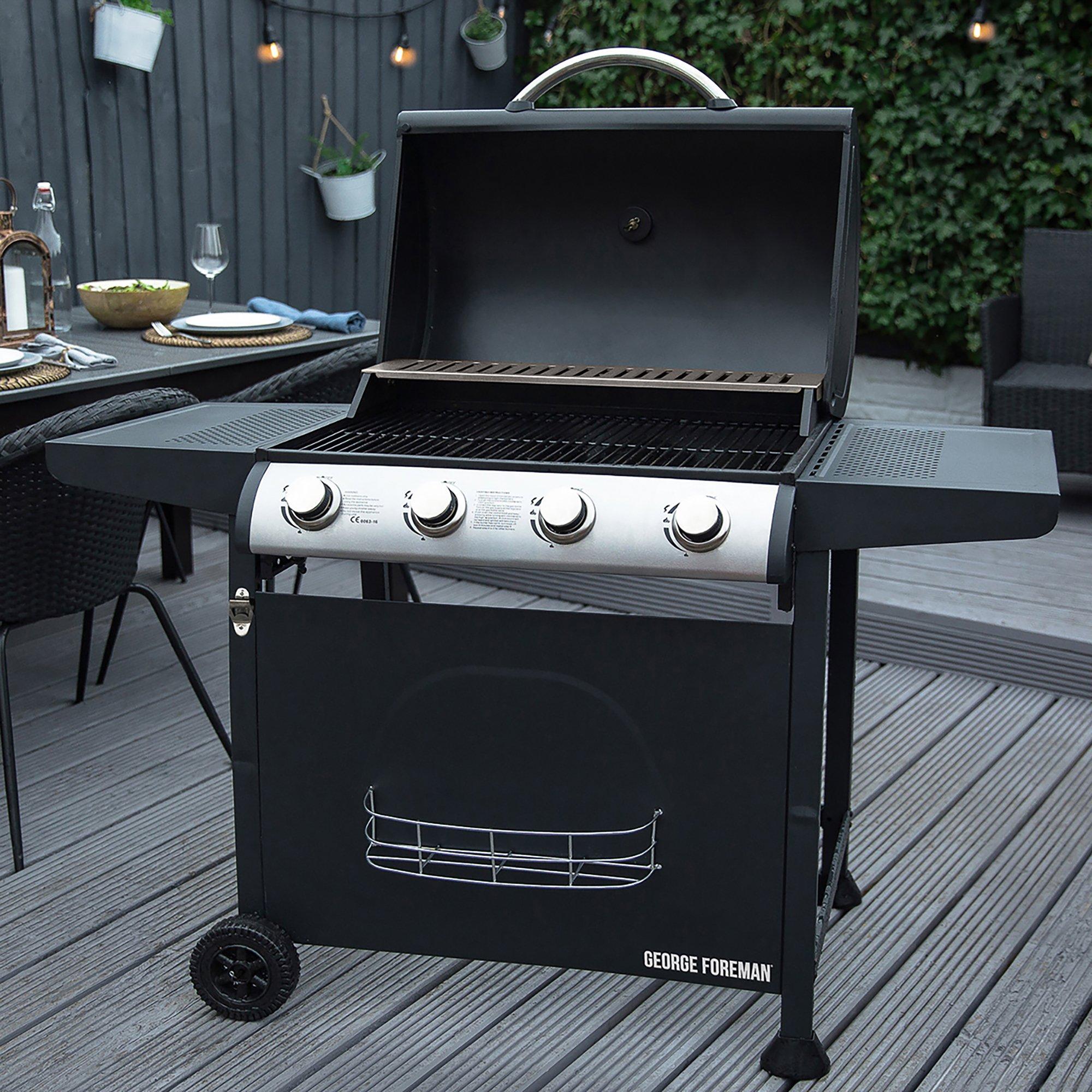 Black - George Foreman - GFGBBQ4B-N 4 Burner Gas BBQ Black - 3