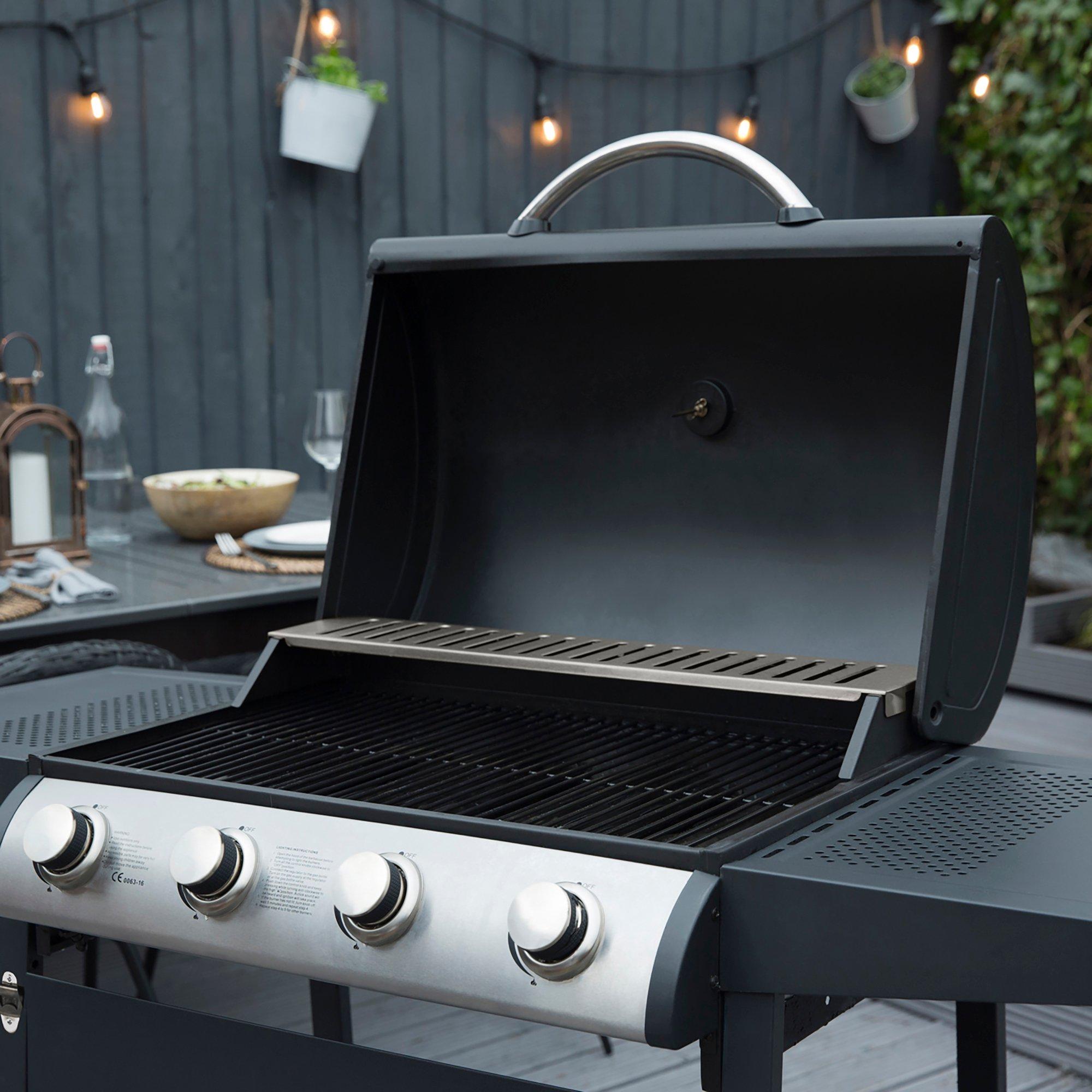 Black - George Foreman - GFGBBQ4B-N 4 Burner Gas BBQ Black - 4