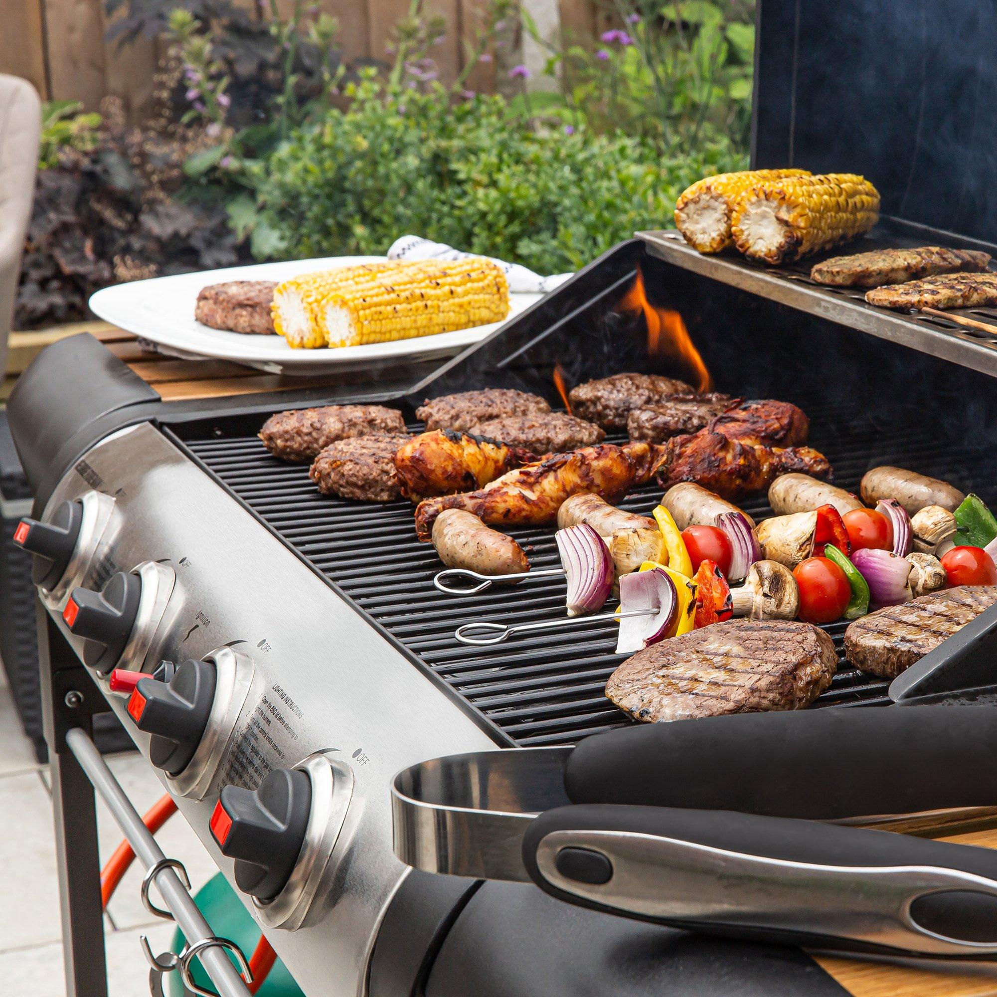 Black - George Foreman - GFGBBQ4BW 4 Burner Gas BBQ in Black & Wood - 6