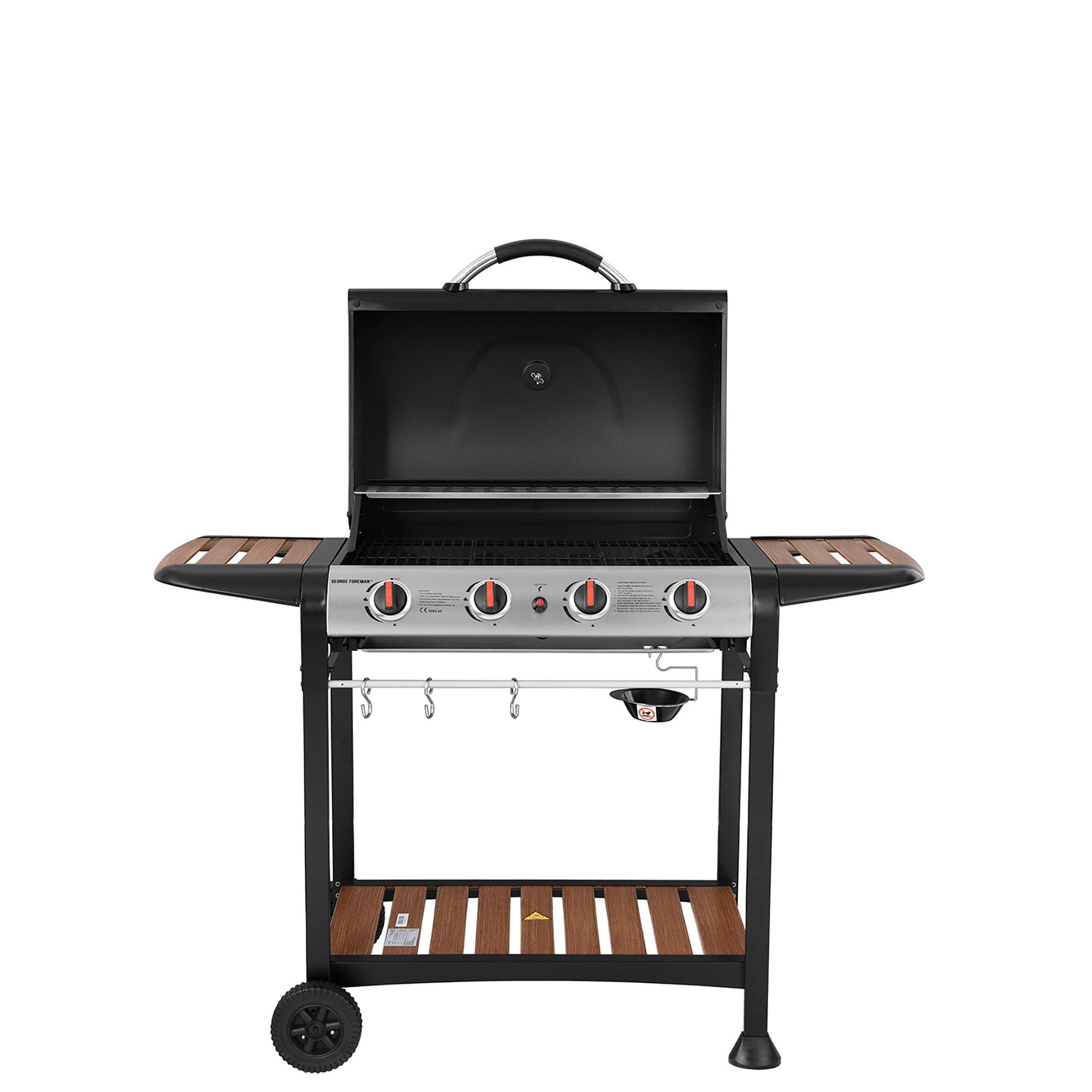Black - George Foreman - GFGBBQ4BW 4 Burner Gas BBQ in Black & Wood - 7