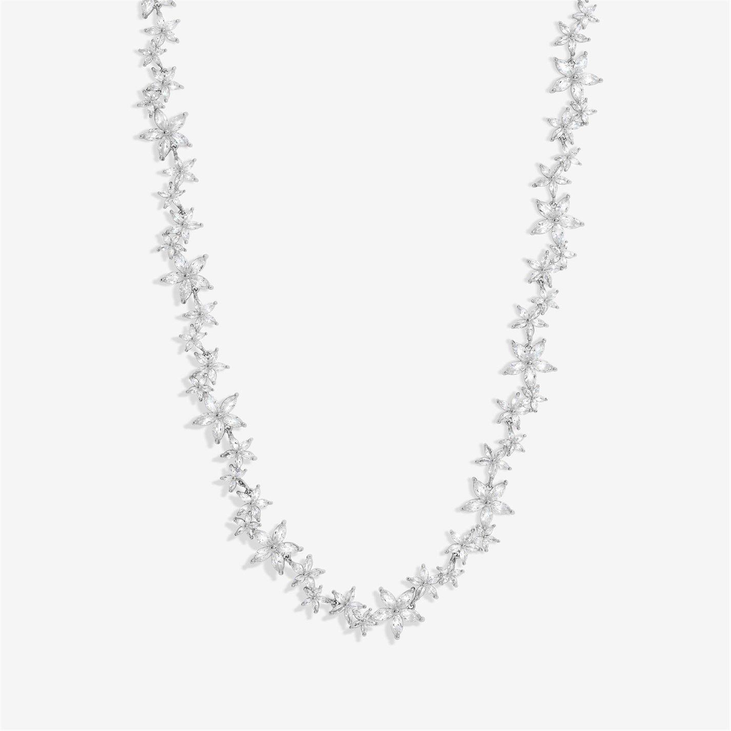 Jon Richard Rhodium Plated CZ Mixed Floral Allway Necklace