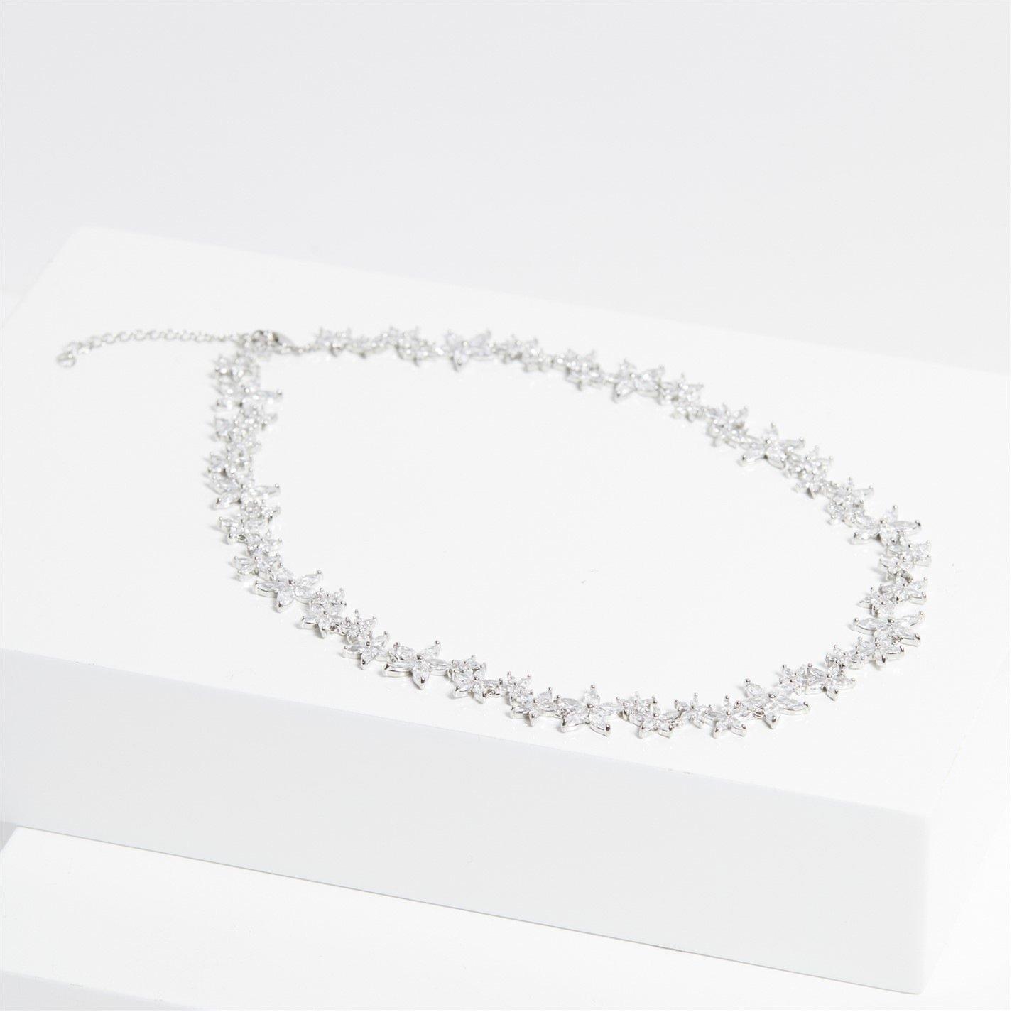 Silver - Jon Richard - Rhodium Plated CZ Mixed Floral Allway Necklace - 2