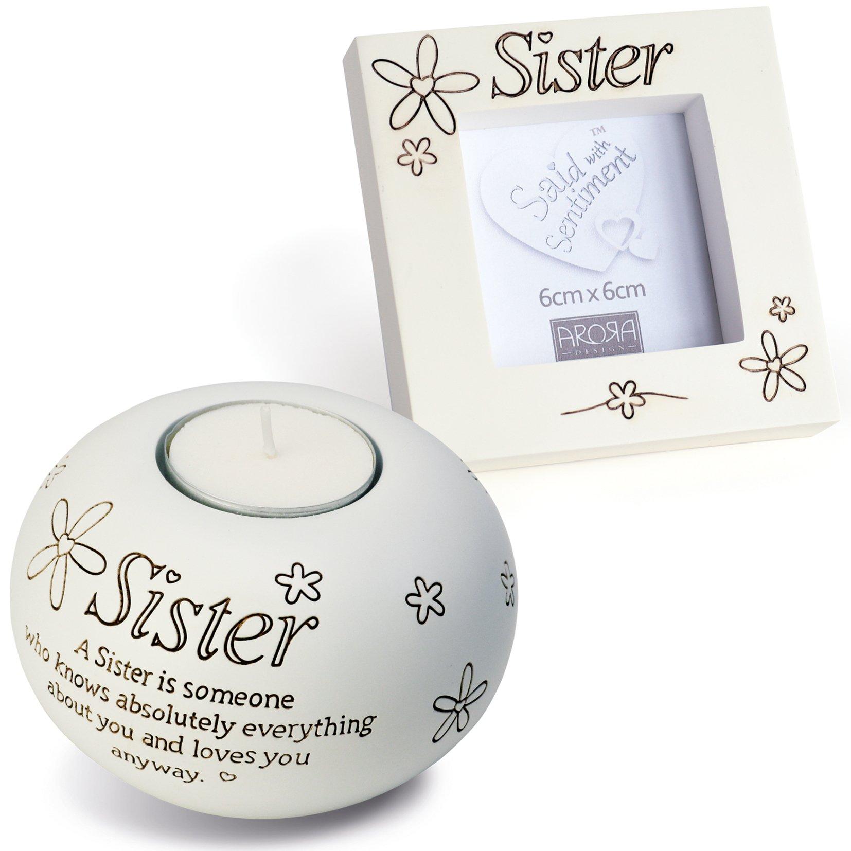 White - Said With Sentiment - 7412 - Frame & Tea Light Set - Sister