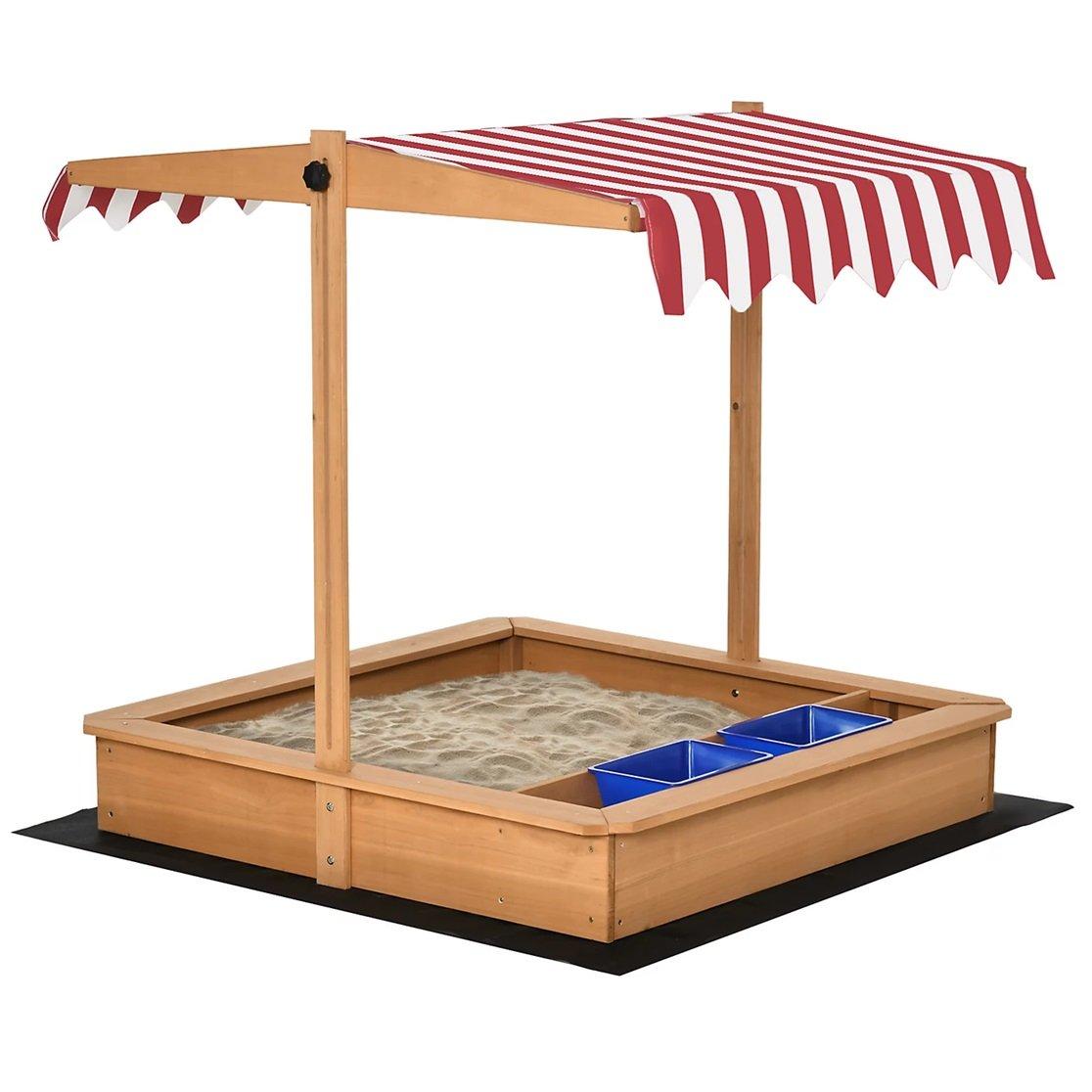 Brown - Outsunny - Wooden Sandbox Play Station With Canopy - 2