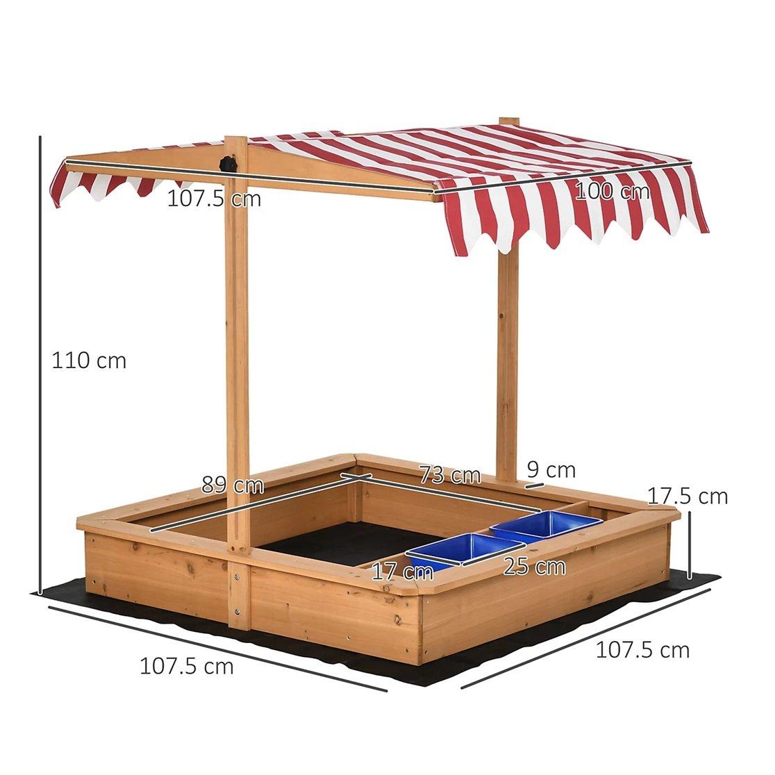Brown - Outsunny - Wooden Sandbox Play Station With Canopy - 3