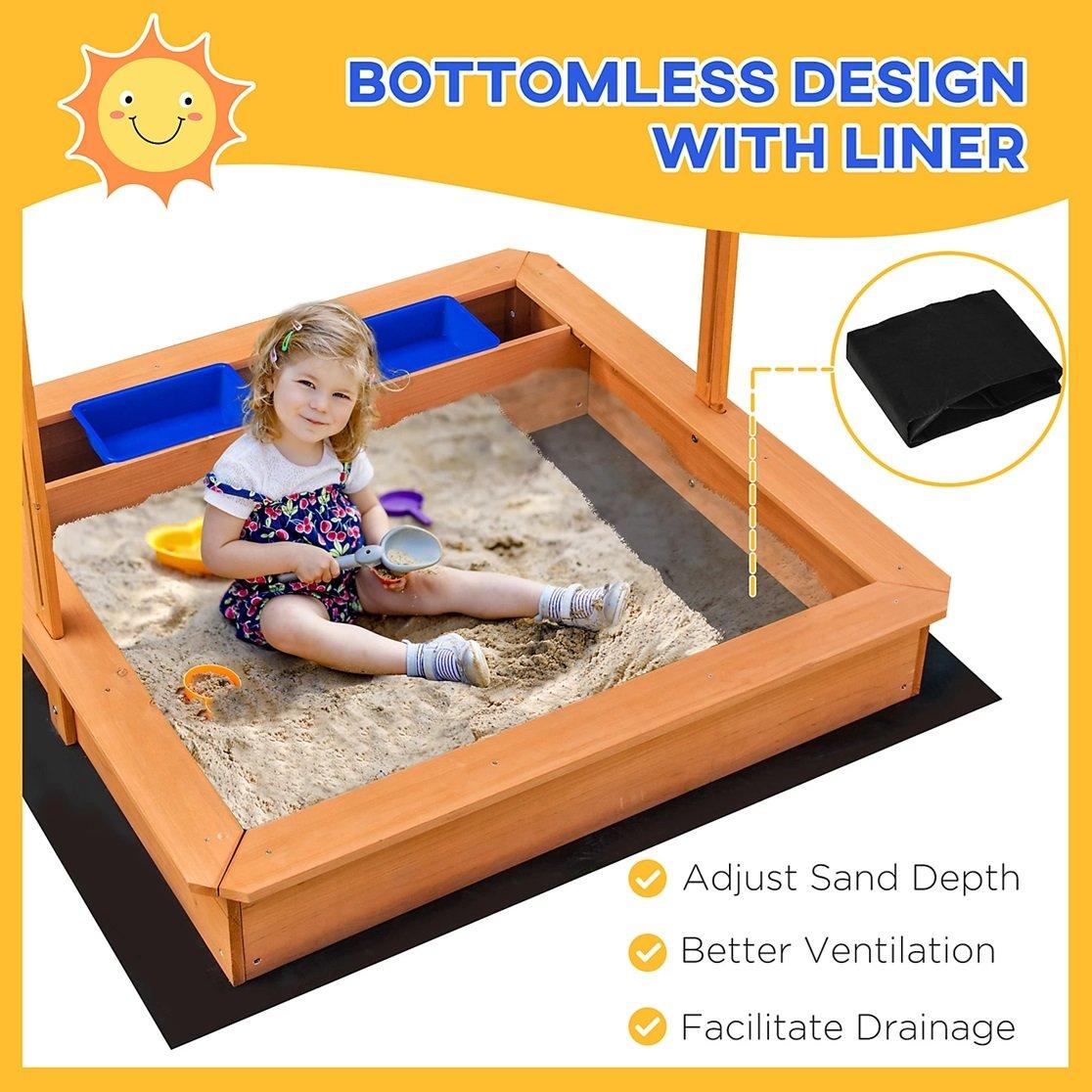 Brown - Outsunny - Wooden Sandbox Play Station With Canopy - 5