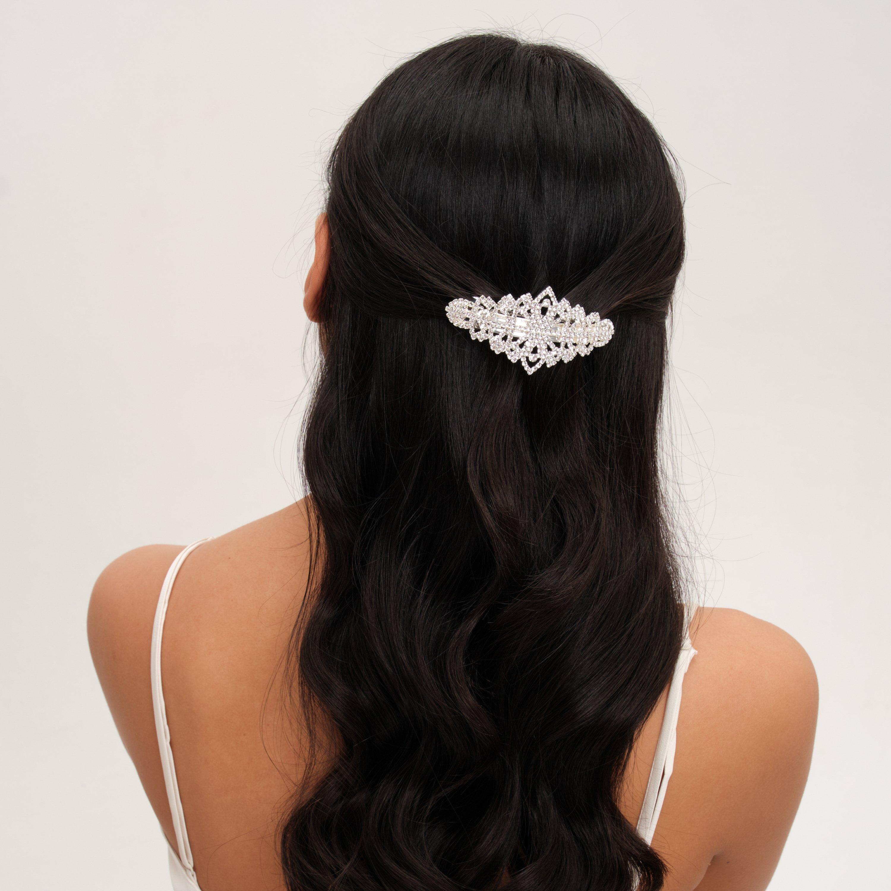 Silver - Jon Richard - Silver Plated Crystal Diamante Barette - 2