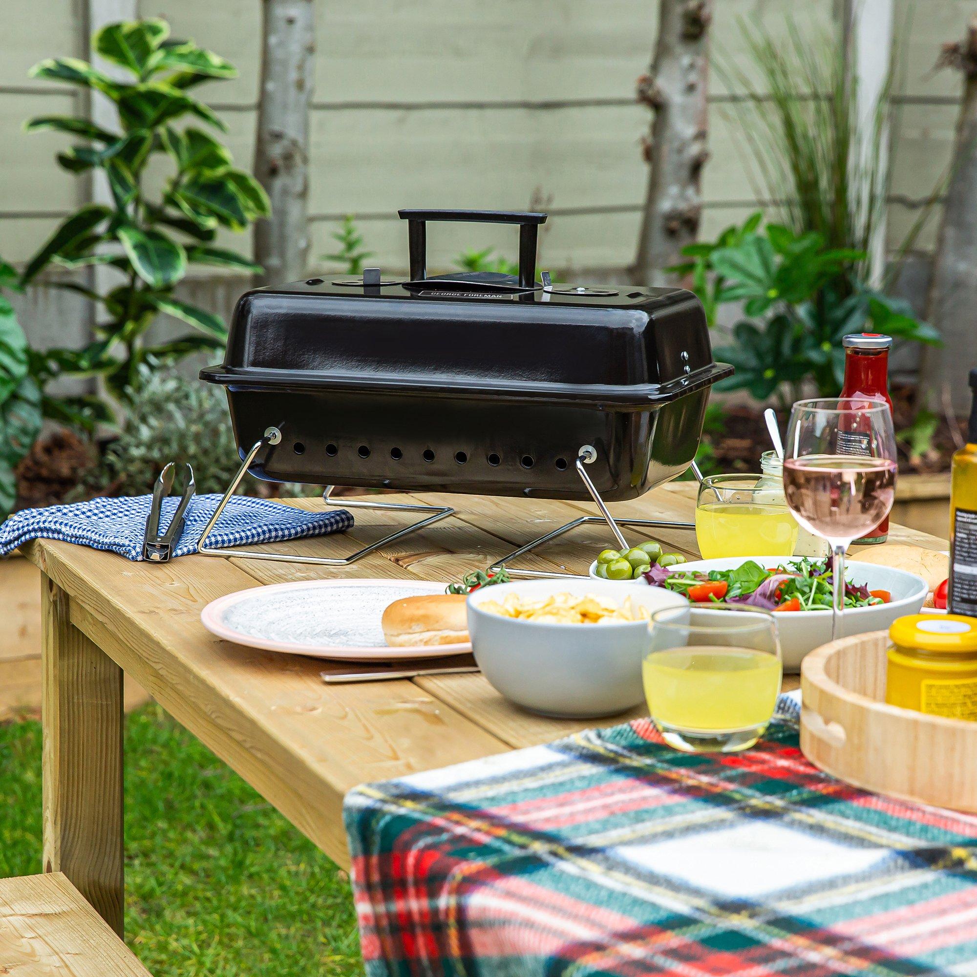 Black - George Foreman - GFPTBBQ1003B On-The-Go Portable Charcoal BBQ Black - 6