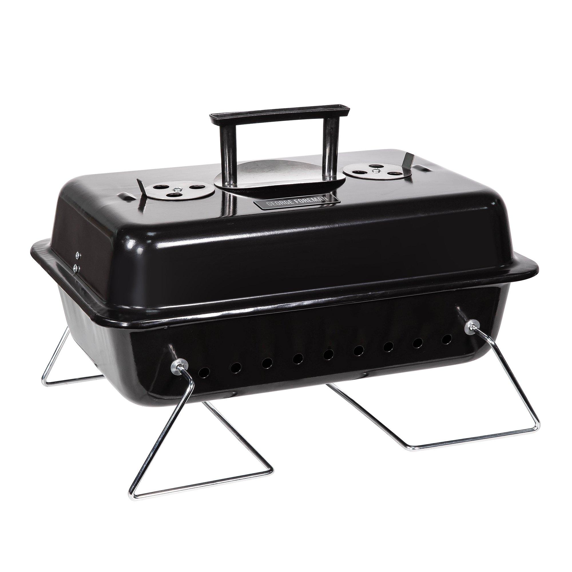 Black - George Foreman - GFPTBBQ1003B On-The-Go Portable Charcoal BBQ Black - 9