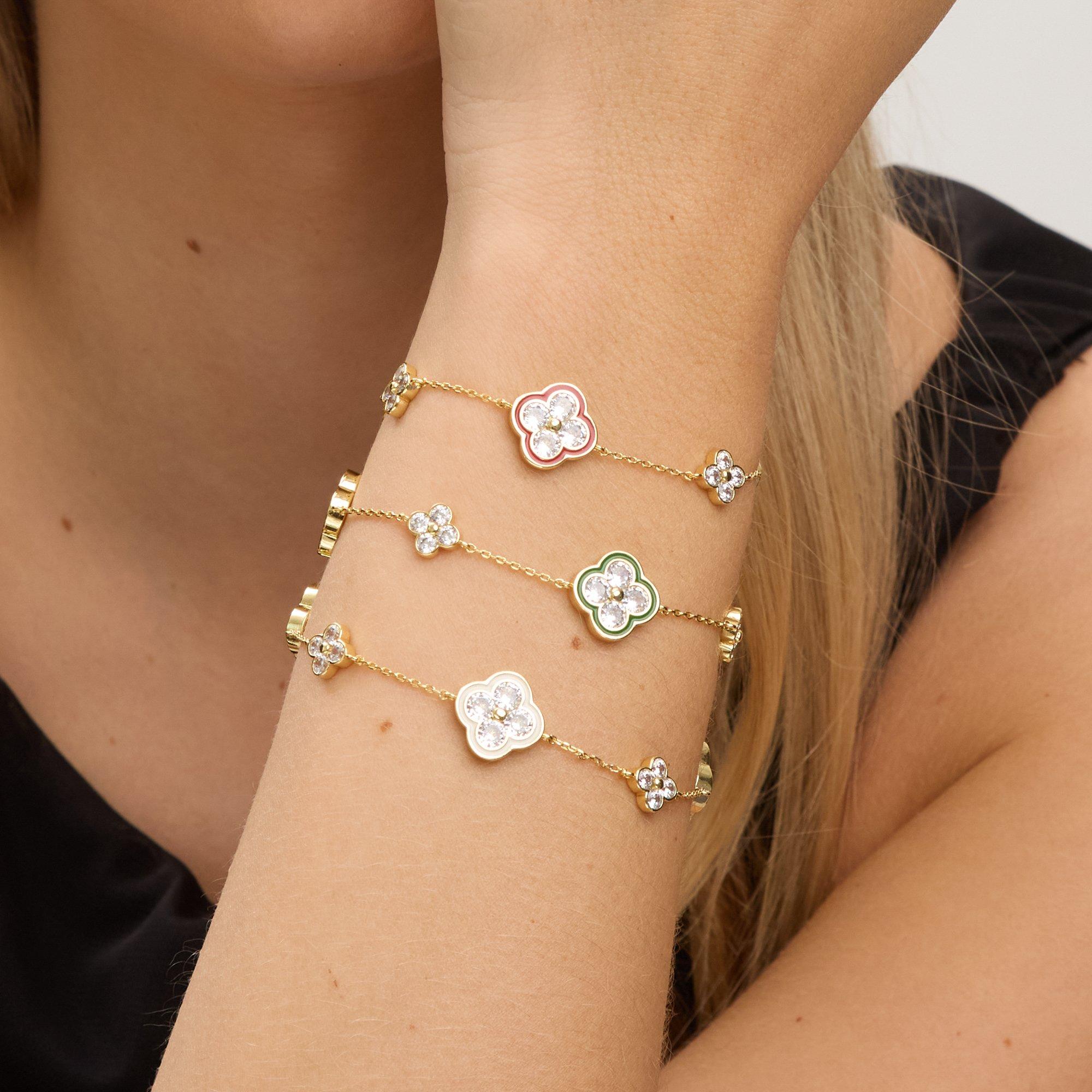 Gold - Jon Richard - 14K Gold Plated Pave and Emerald Clover Bracelet - 2