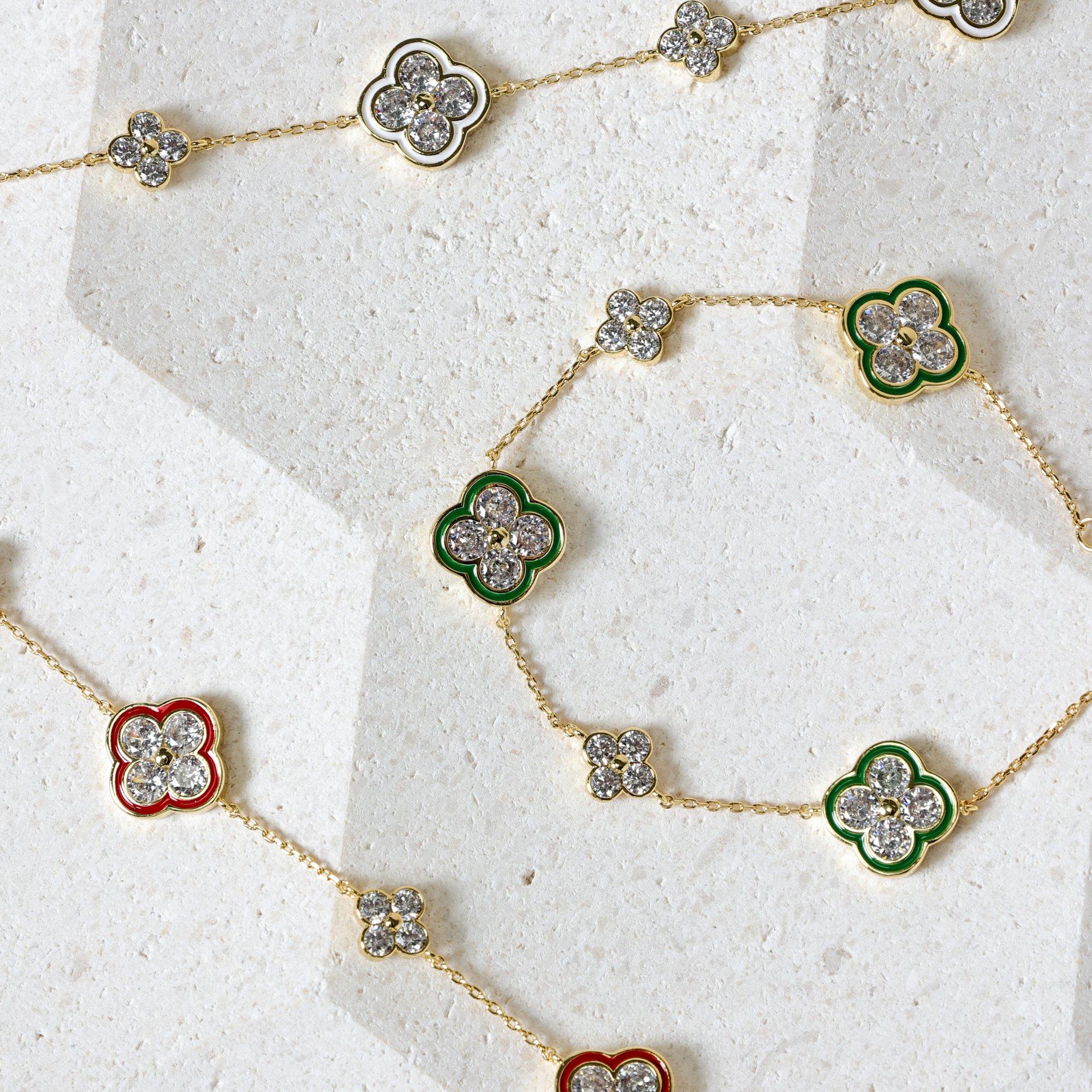 Gold - Jon Richard - 14K Gold Plated Pave and Emerald Clover Bracelet - 3