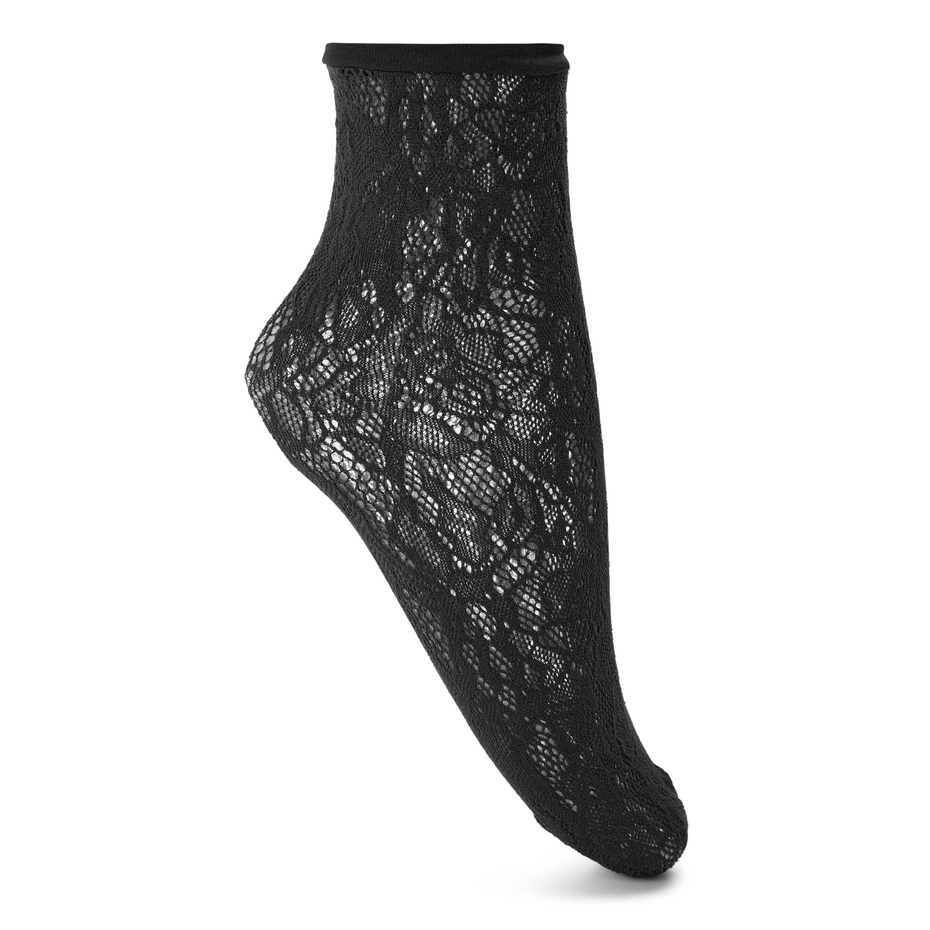BLACK - Wolford - S FLORAL NET SHORT SOCKS - 1
