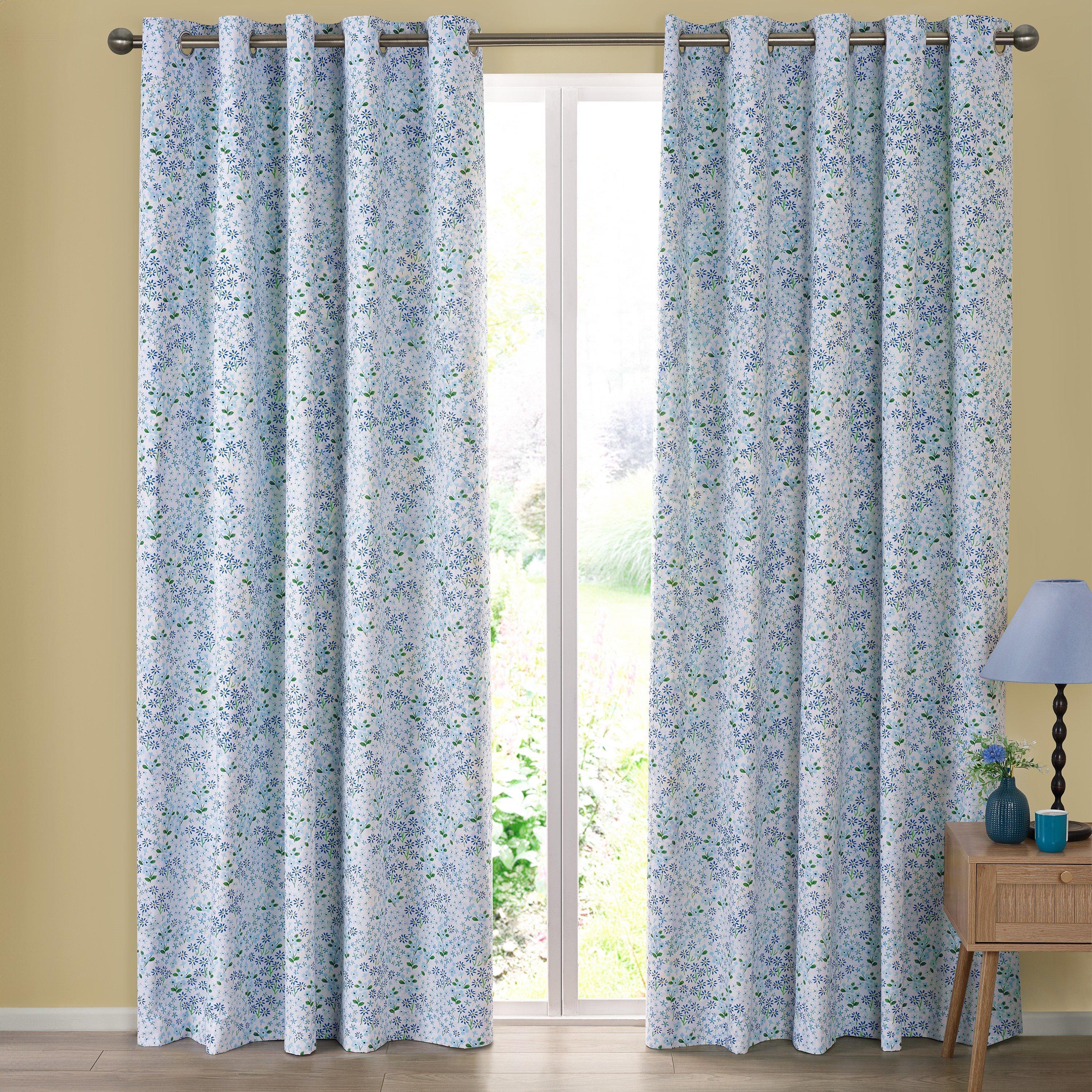 Blue - Catherine Lansfield - Tilly Floral Fully Reversible Eyelet Curtains - 3
