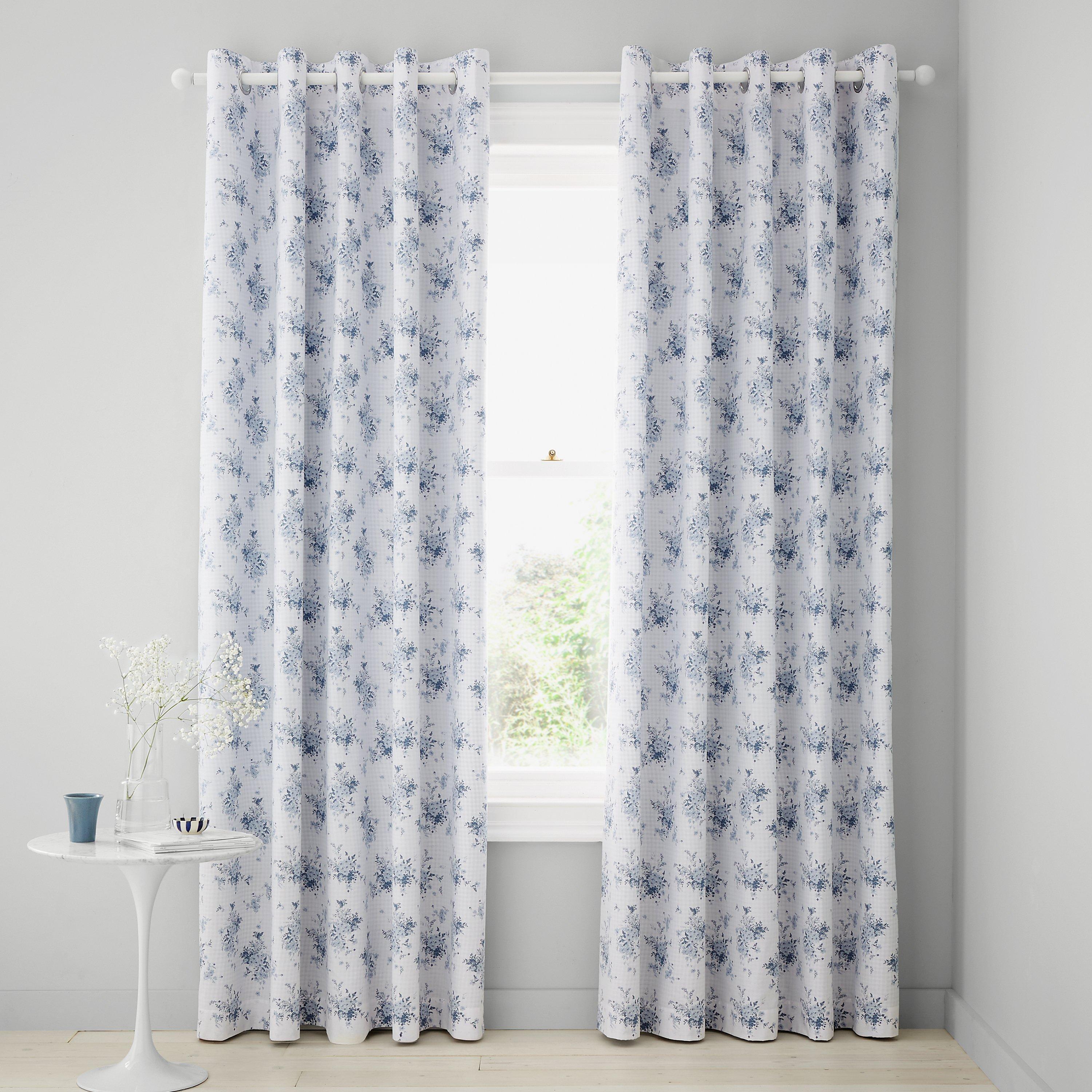 Blue - Catherine Lansfield - Lucie Floral Frill Reversible Eyelet Curtains - 3