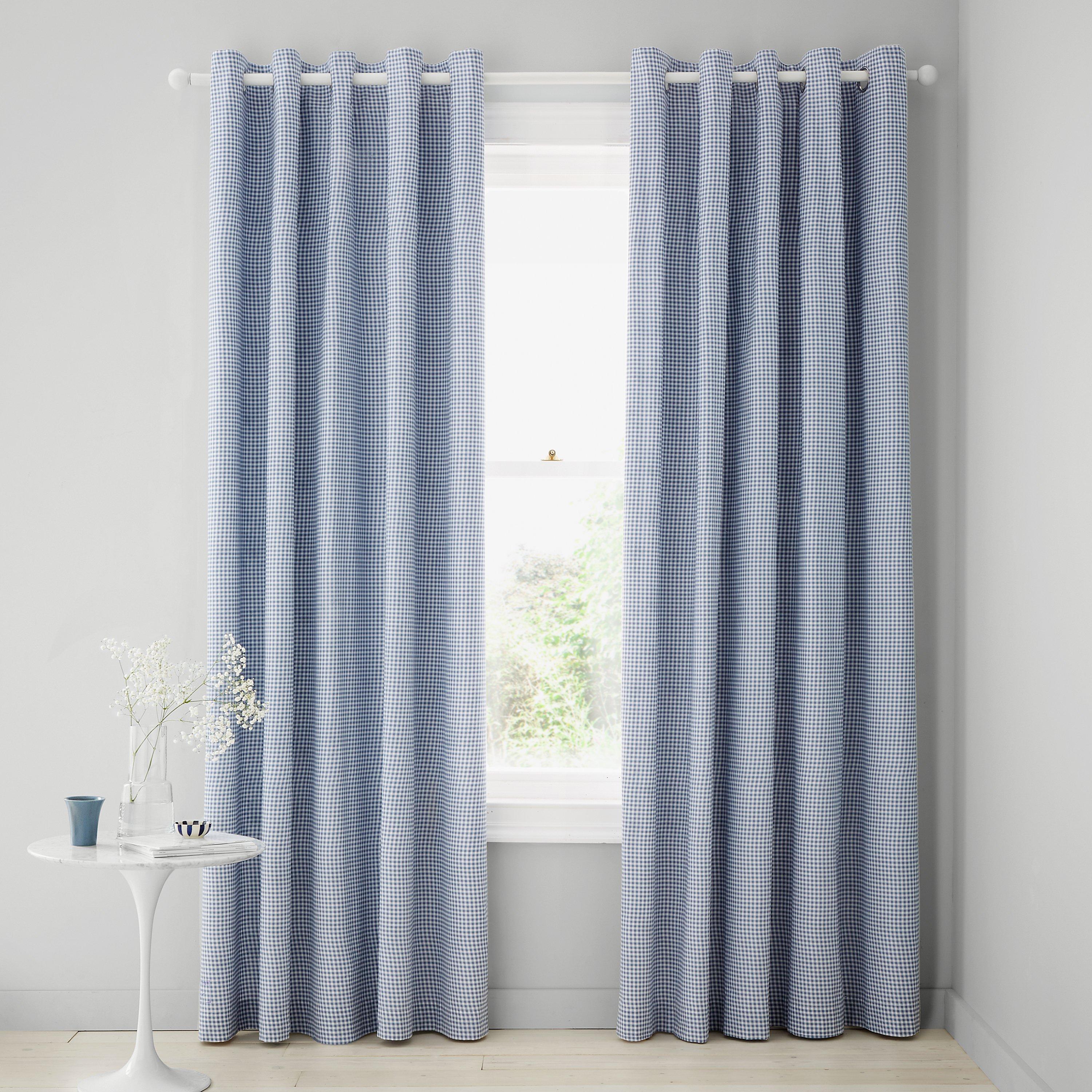 Blue - Catherine Lansfield - Lucie Floral Frill Reversible Eyelet Curtains - 4
