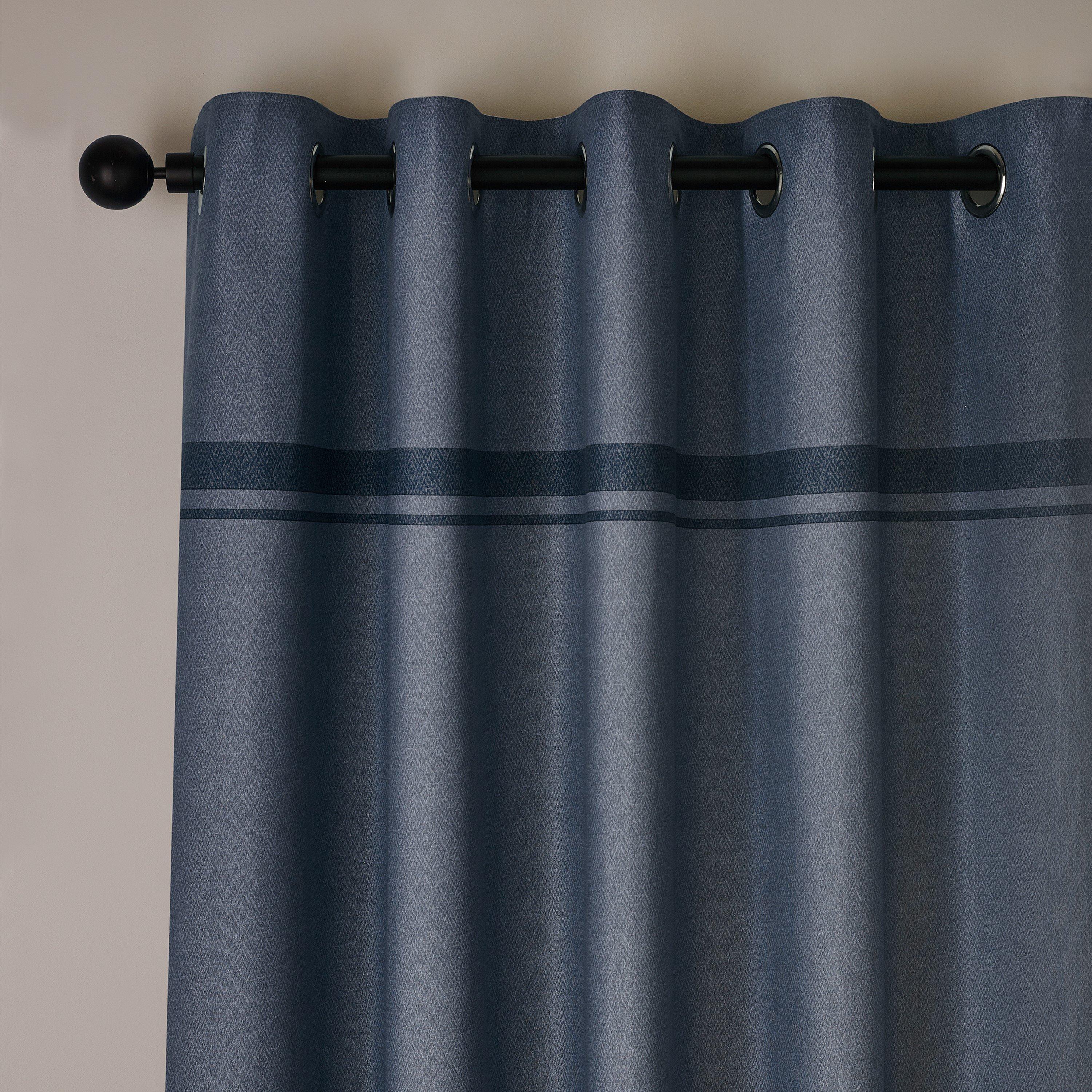 Catherine Lansfield  Melville Lined Eyelet Curtains Two Panels - Blue - 168x183cm