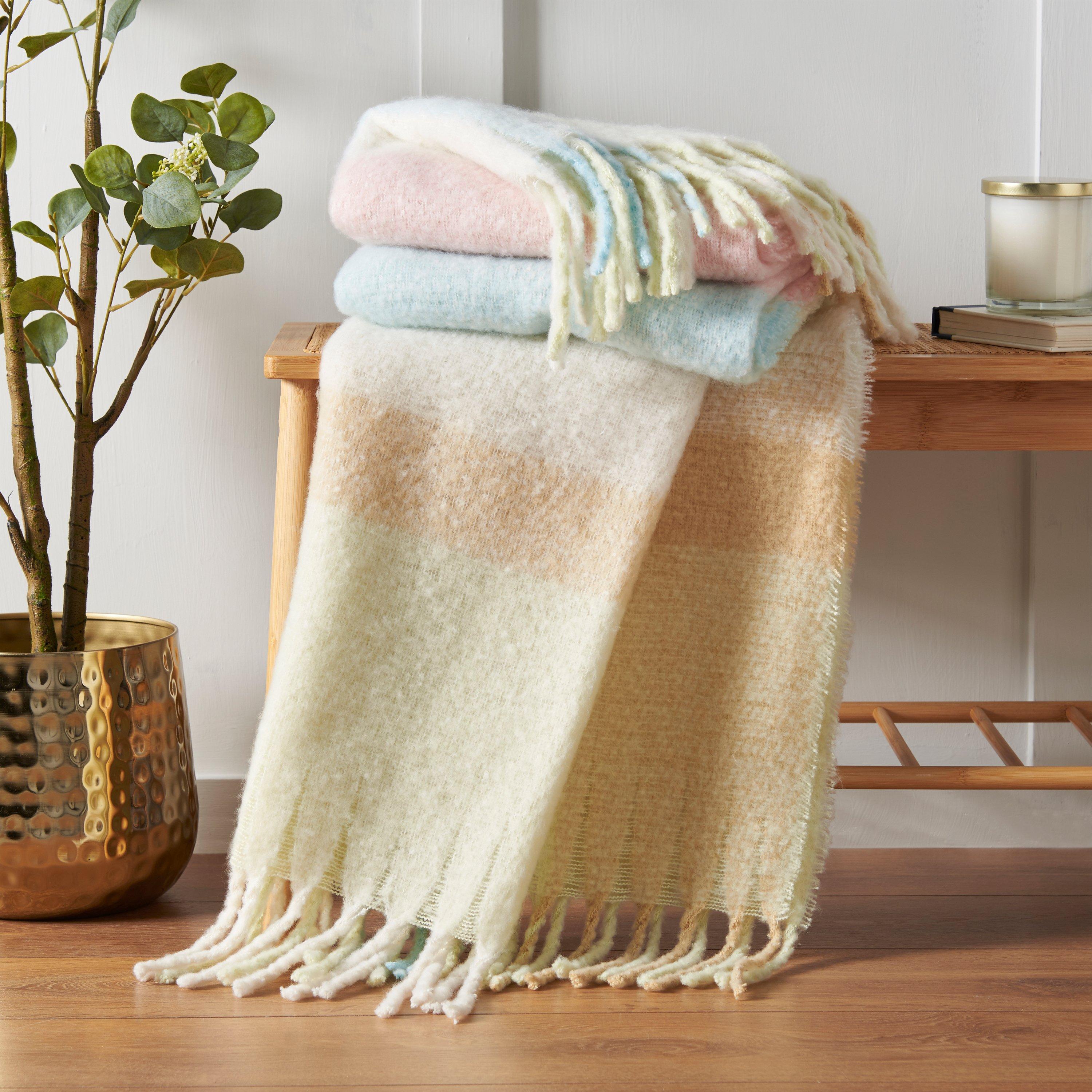 Pastel - Catherine Lansfield - Faux Mohair Check Blanket Throw - 1