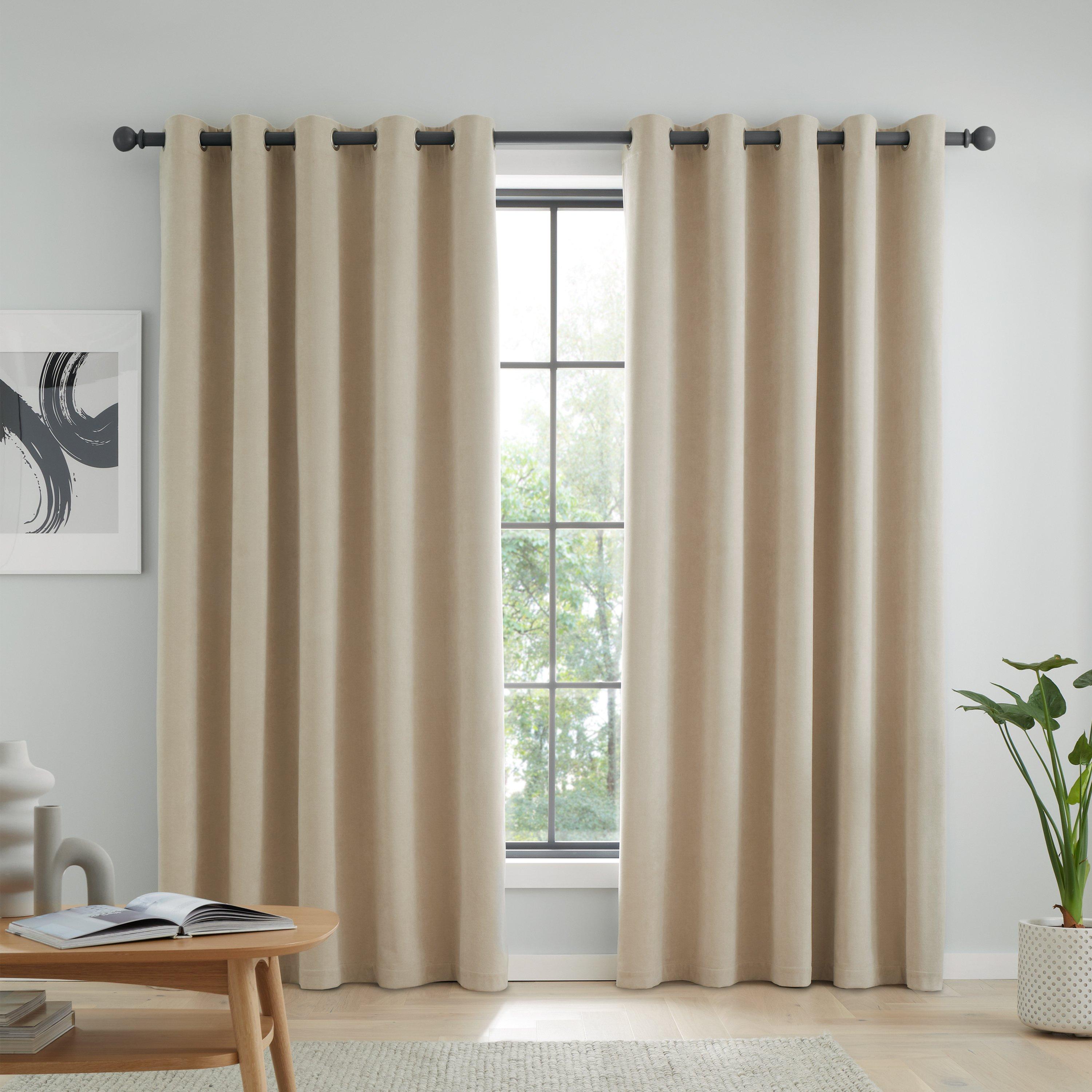 Natural - Catherine Lansfield - Wilson Velvet Blackout Thermal Eyelet Curtains - 2