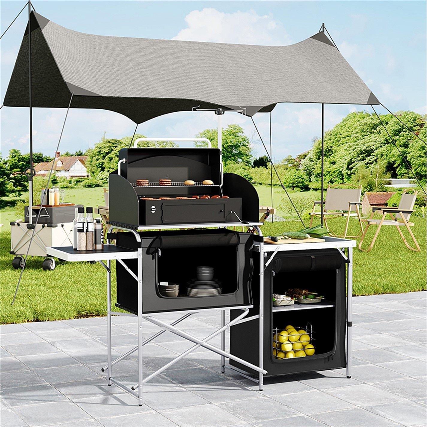 Black - Breeins Camping - Aluminum Camp Kitchen with Storage and Tables - 1