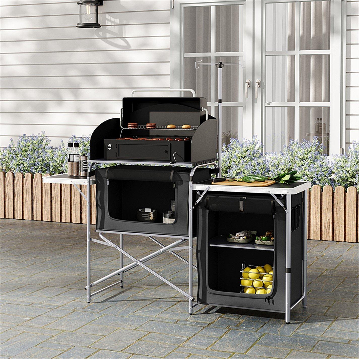 Black - Breeins Camping - Aluminum Camp Kitchen with Storage and Tables - 2