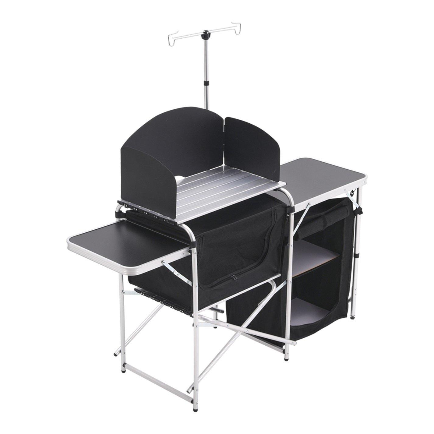 Black - Breeins Camping - Aluminum Camp Kitchen with Storage and Tables - 4